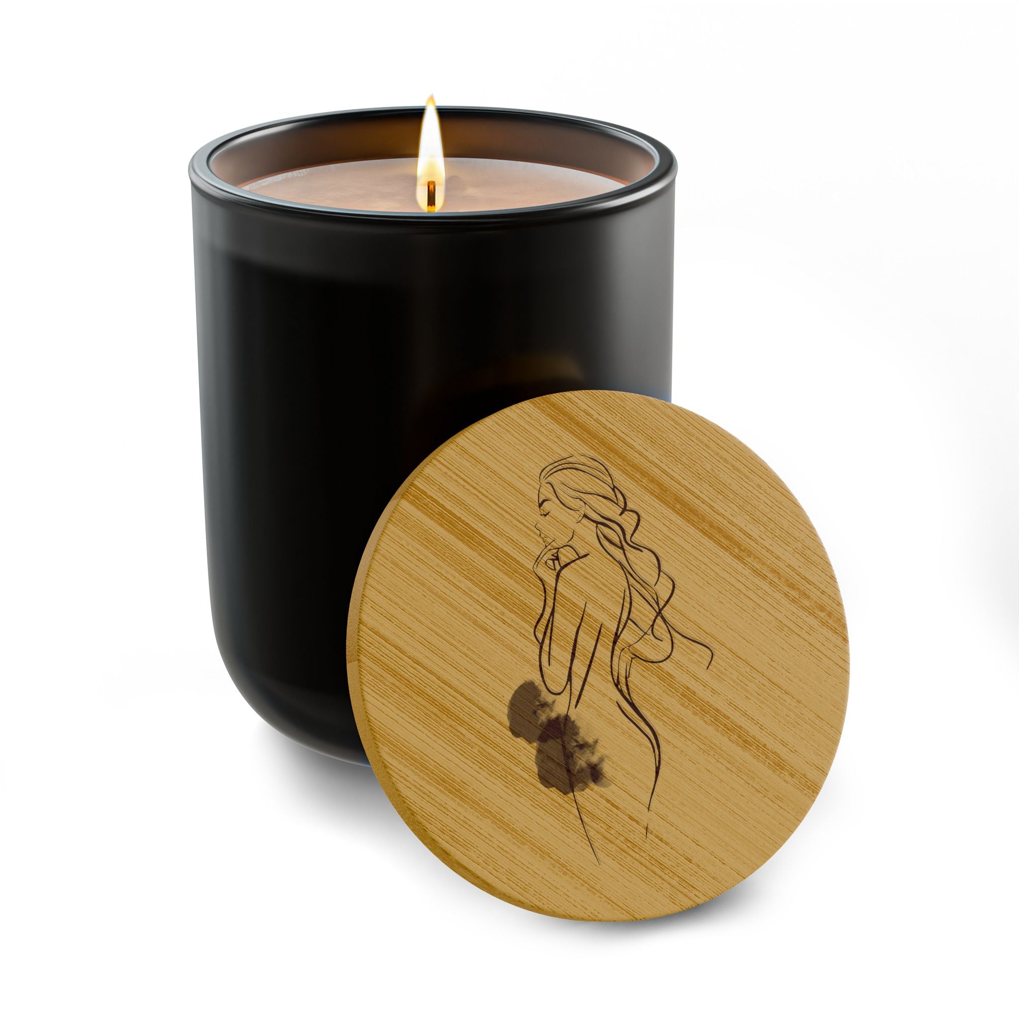 Engraved 14oz Scented Soy Candle — Minimal Line Art Bamboo Lid