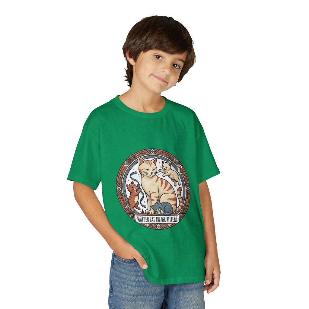 Kids' Cat Mom & Kittens Youth T-Shirt — Cute Mother Cat Illustration