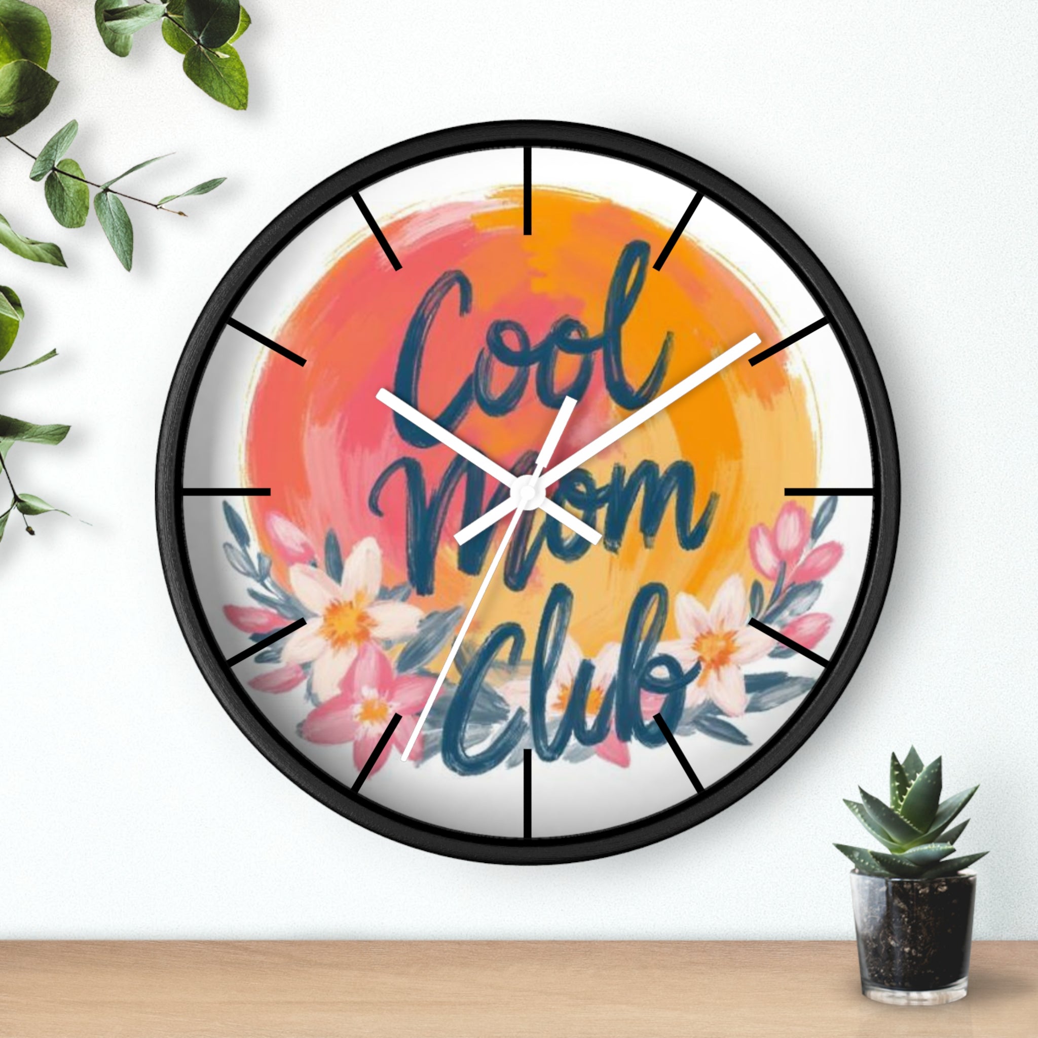 Cool Mom Club Wall Clock — Floral Sunburst Decorative Clock for Mother's Day & Home