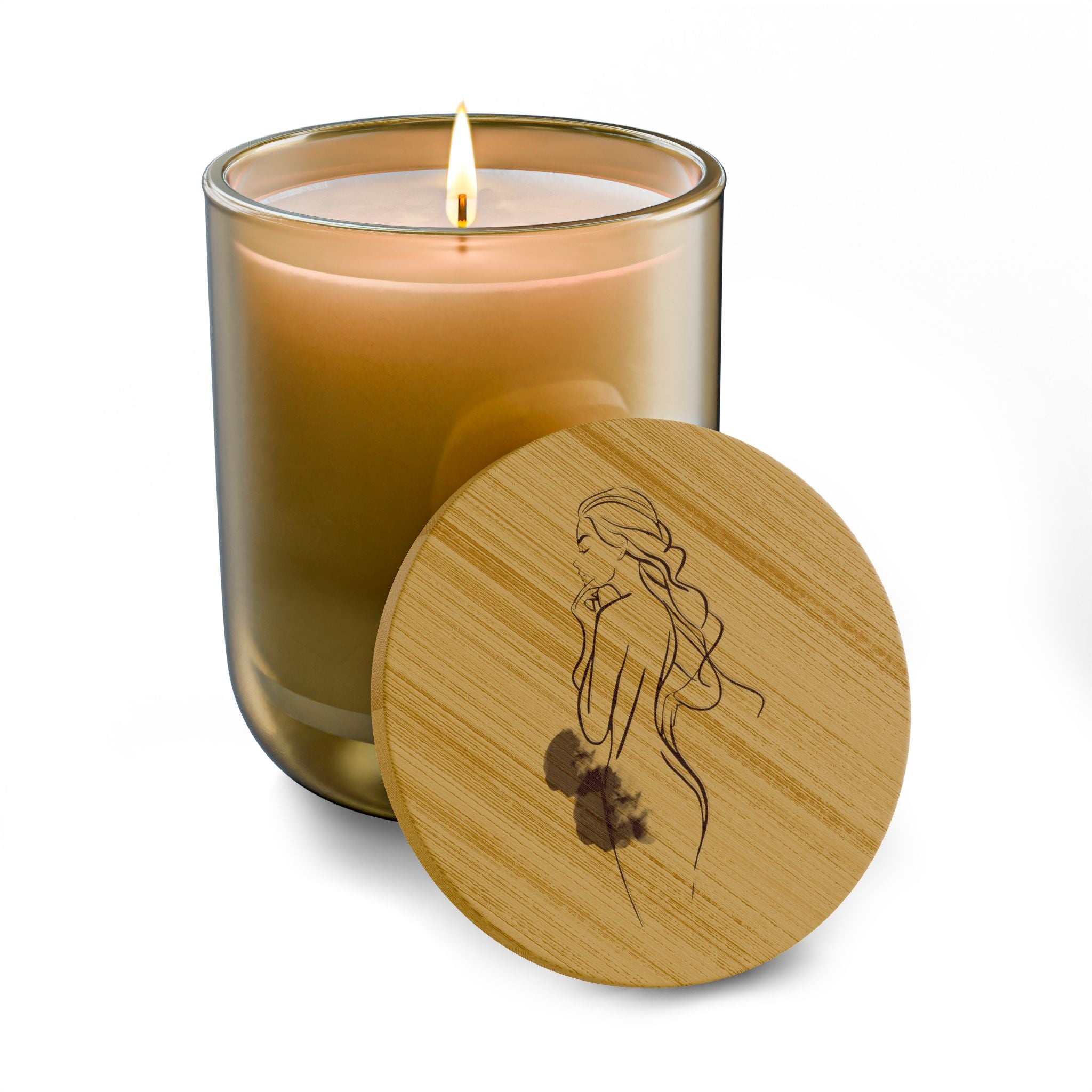 Engraved 14oz Scented Soy Candle — Minimal Line Art Bamboo Lid