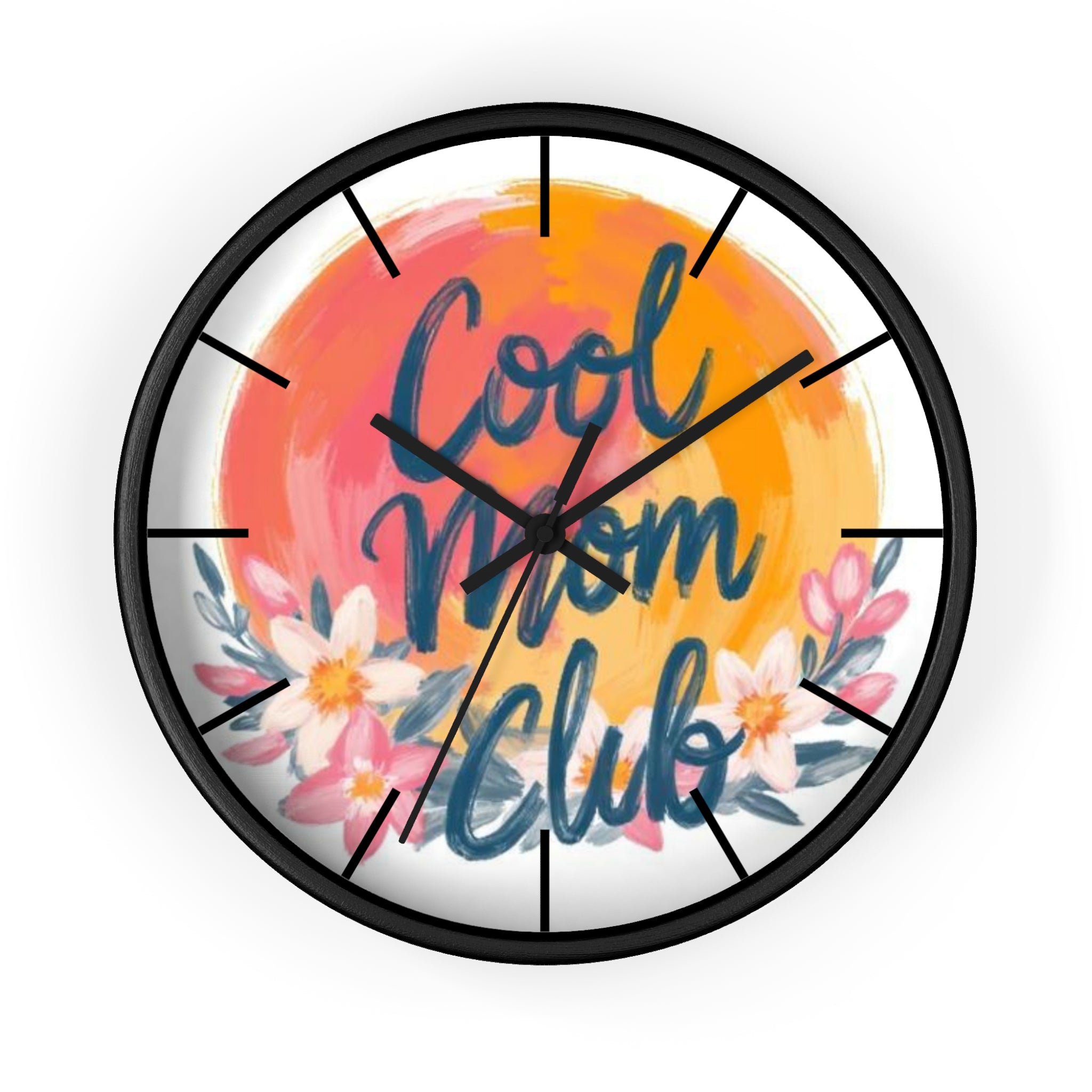 Cool Mom Club Wall Clock — Floral Sunburst Decorative Clock for Mother's Day & Home