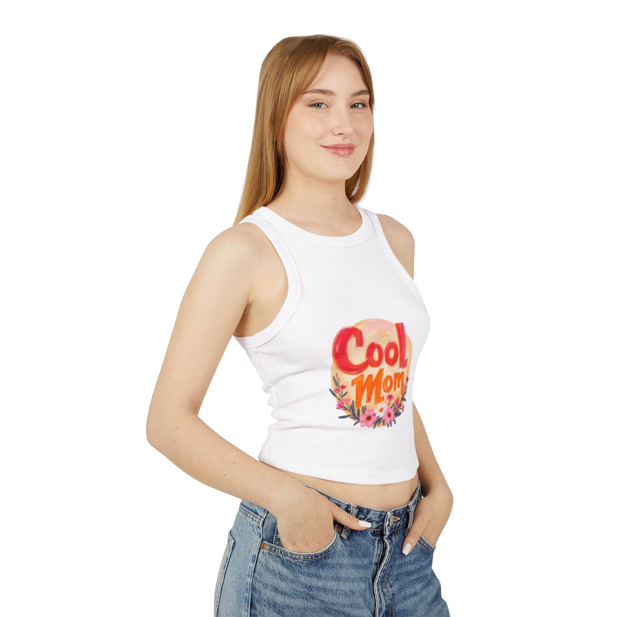 Cool Mom Racer Tank — Women's 'Cool Mom' Floral Micro Rib Tank Top (LOVE Back)