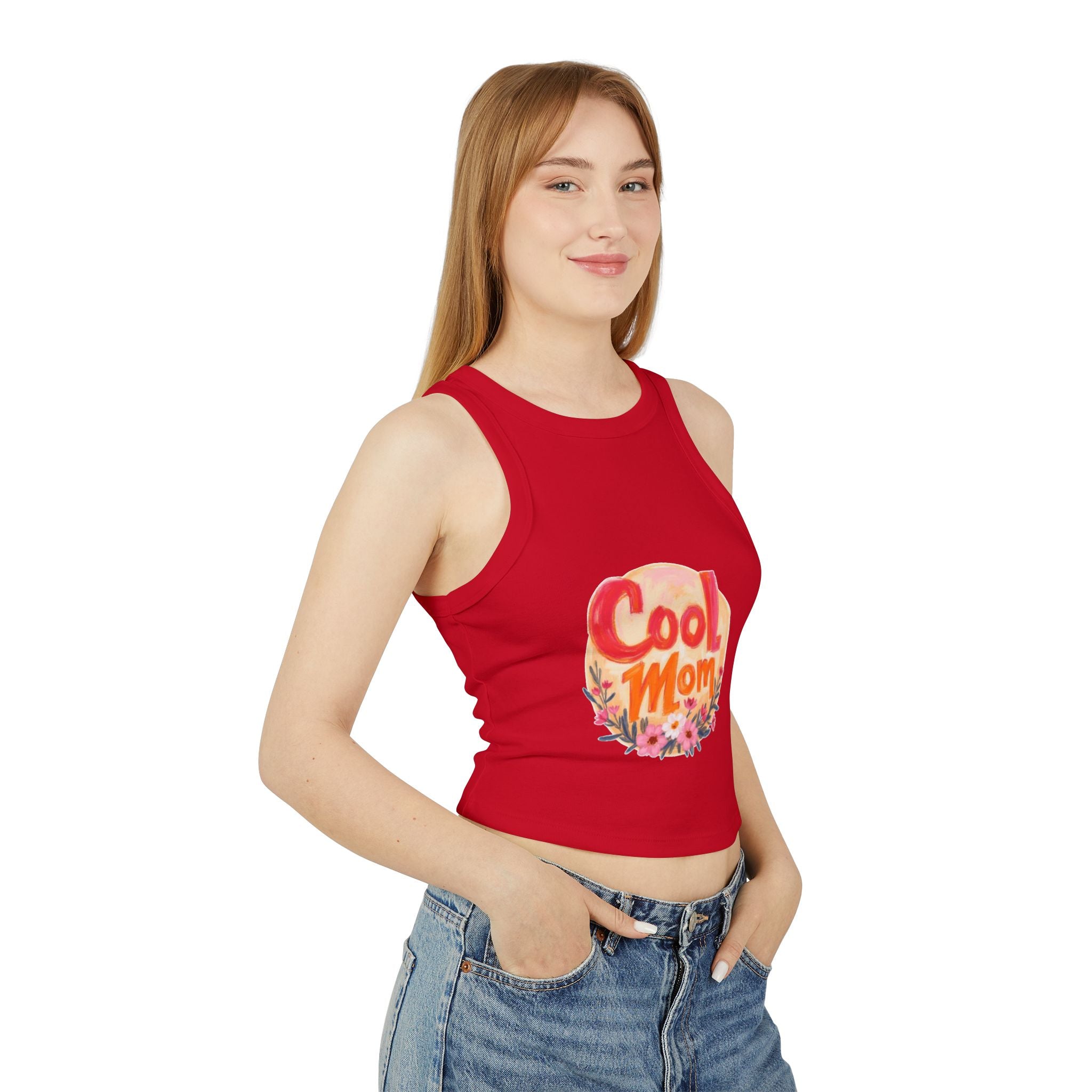 Cool Mom Racer Tank — Women's 'Cool Mom' Floral Micro Rib Tank Top (LOVE Back)
