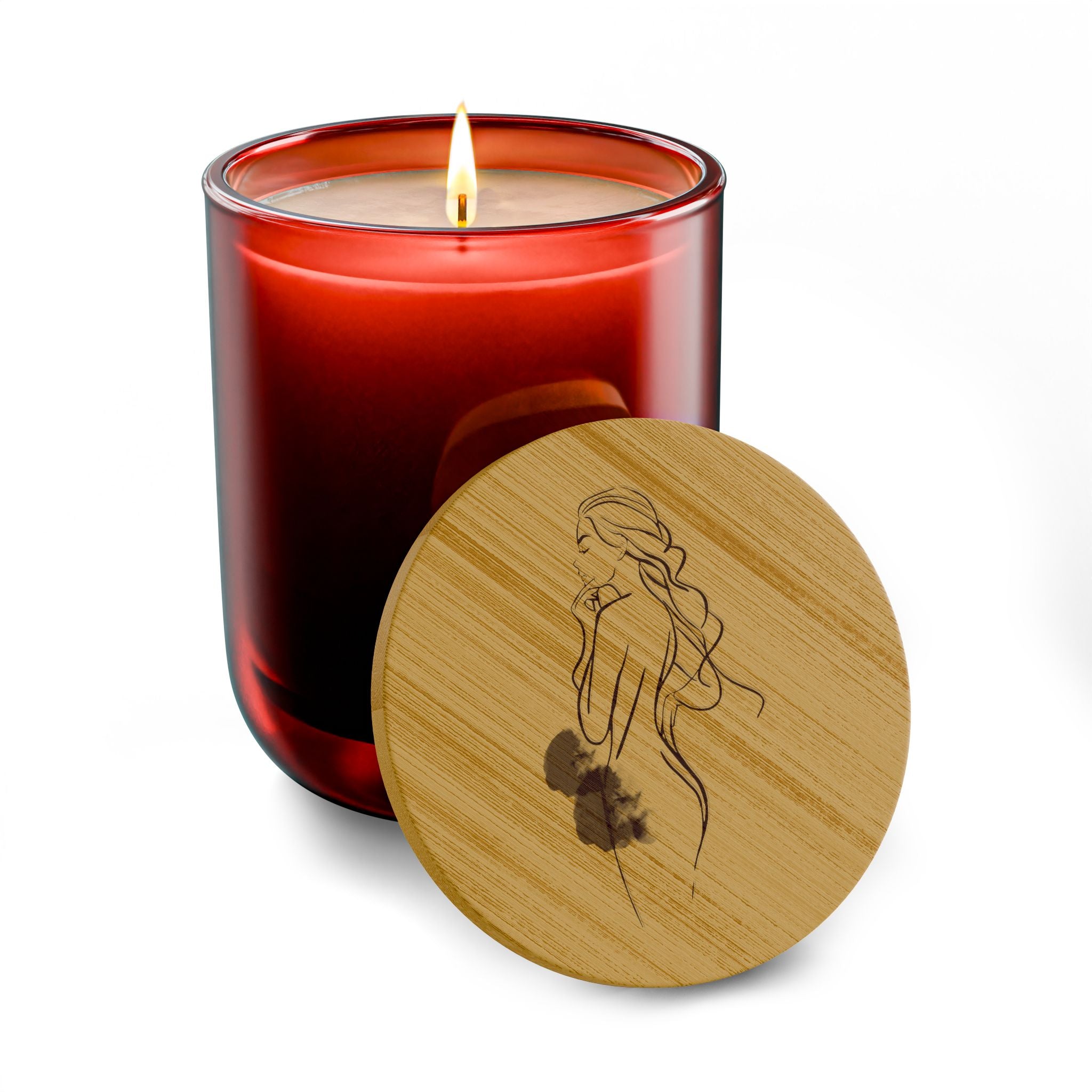 Engraved 14oz Scented Soy Candle — Minimal Line Art Bamboo Lid