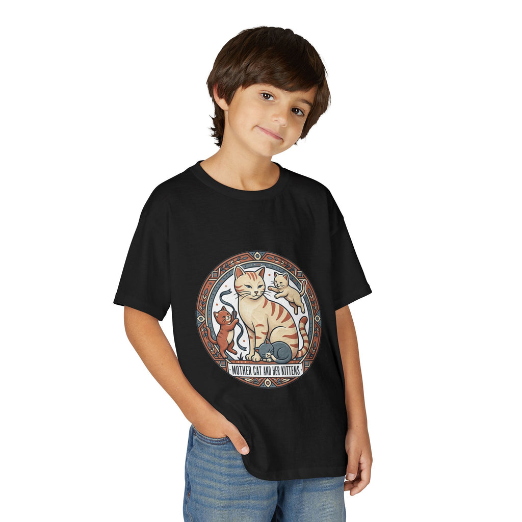 Kids' Cat Mom & Kittens Youth T-Shirt — Cute Mother Cat Illustration