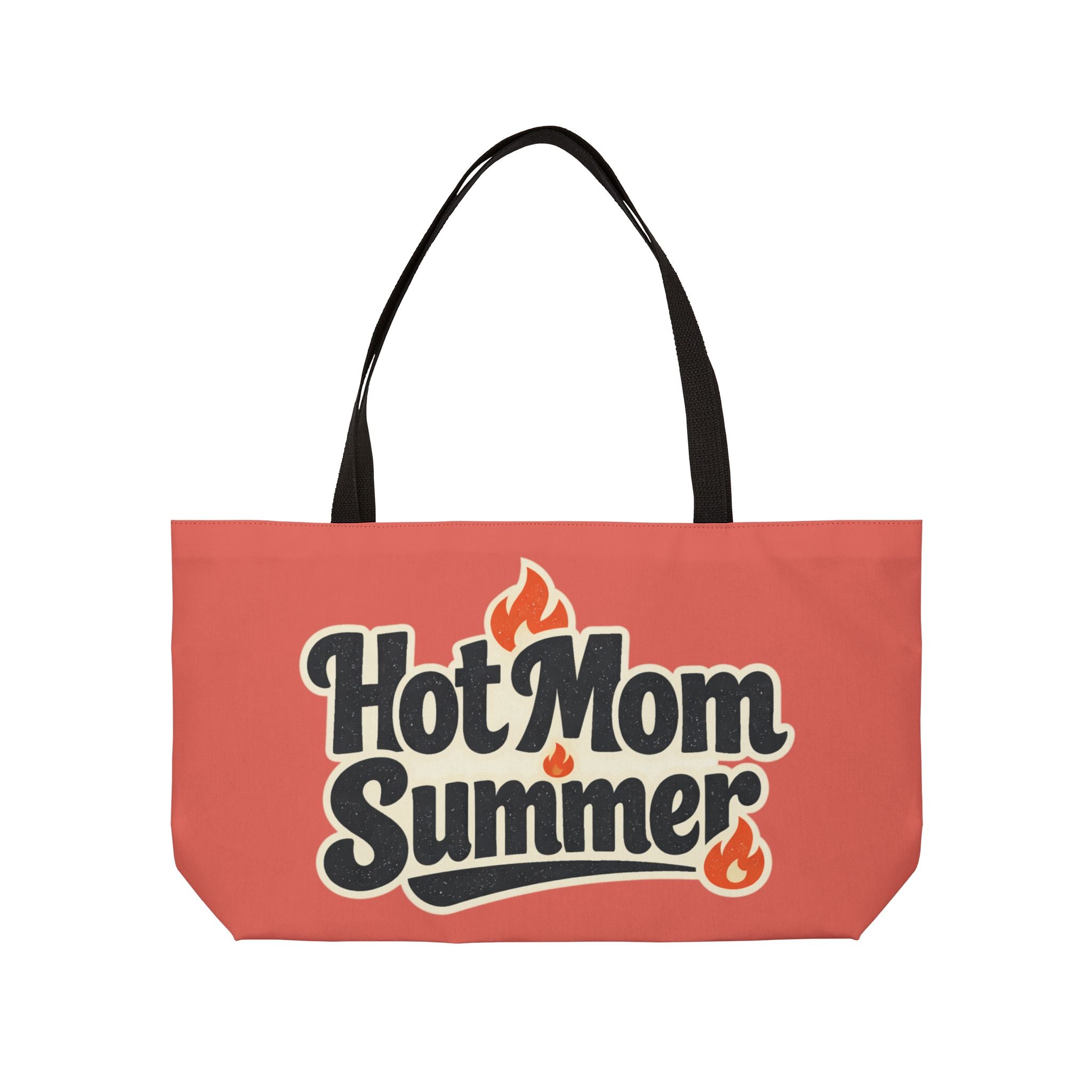 Weekender Tote Bag — "Hot Mom Summer" Retro Fire Graphic Beach Bag
