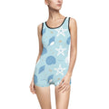 Vintage Seashell One-Piece Swimsuit – Blue Starfish & Shell Print