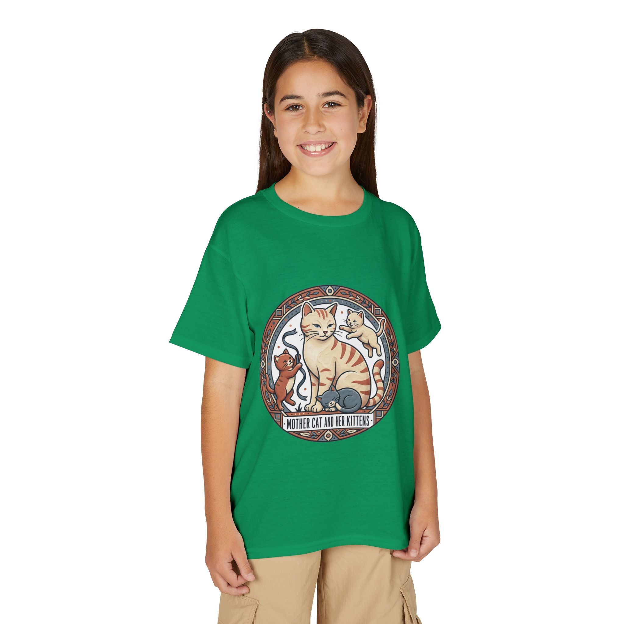Kids' Cat Mom & Kittens Youth T-Shirt — Cute Mother Cat Illustration