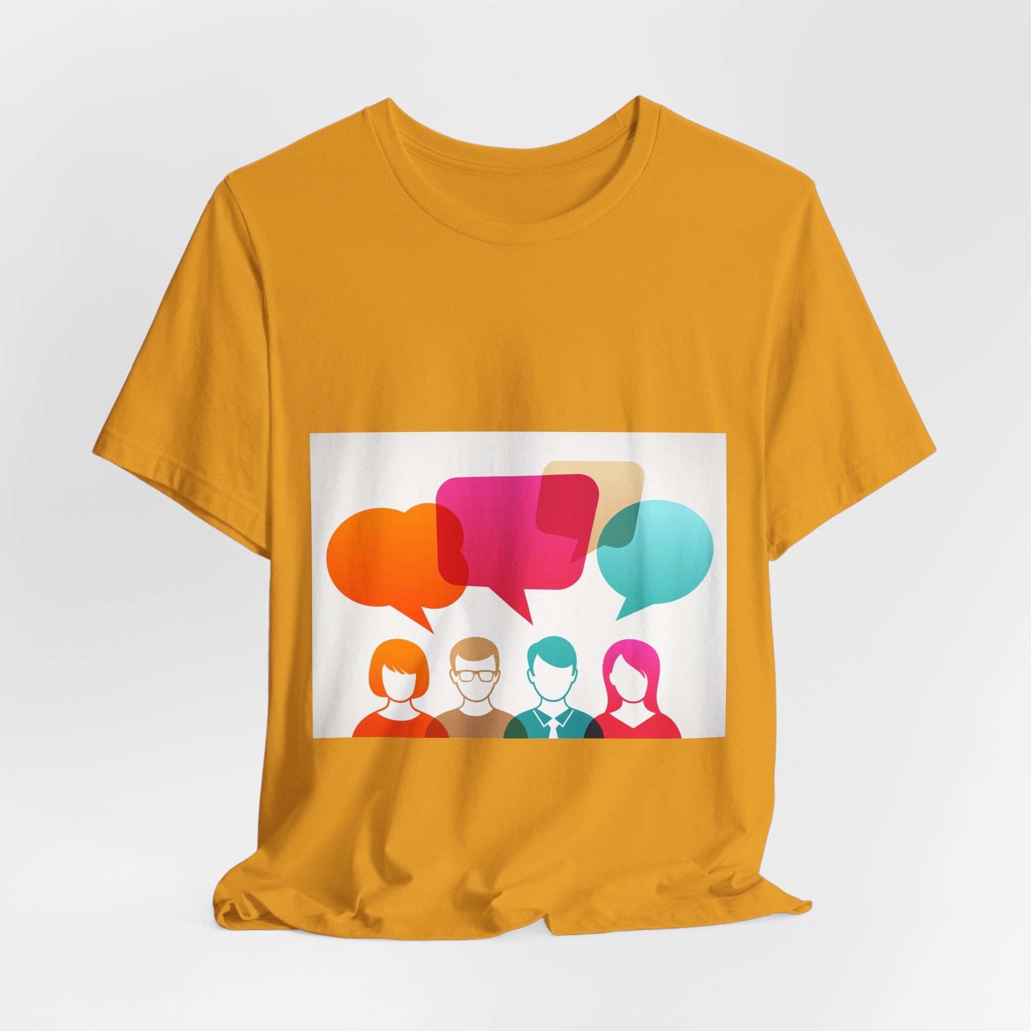 Conversation Crew Graphic Tee — Colorful Speech Bubble Design