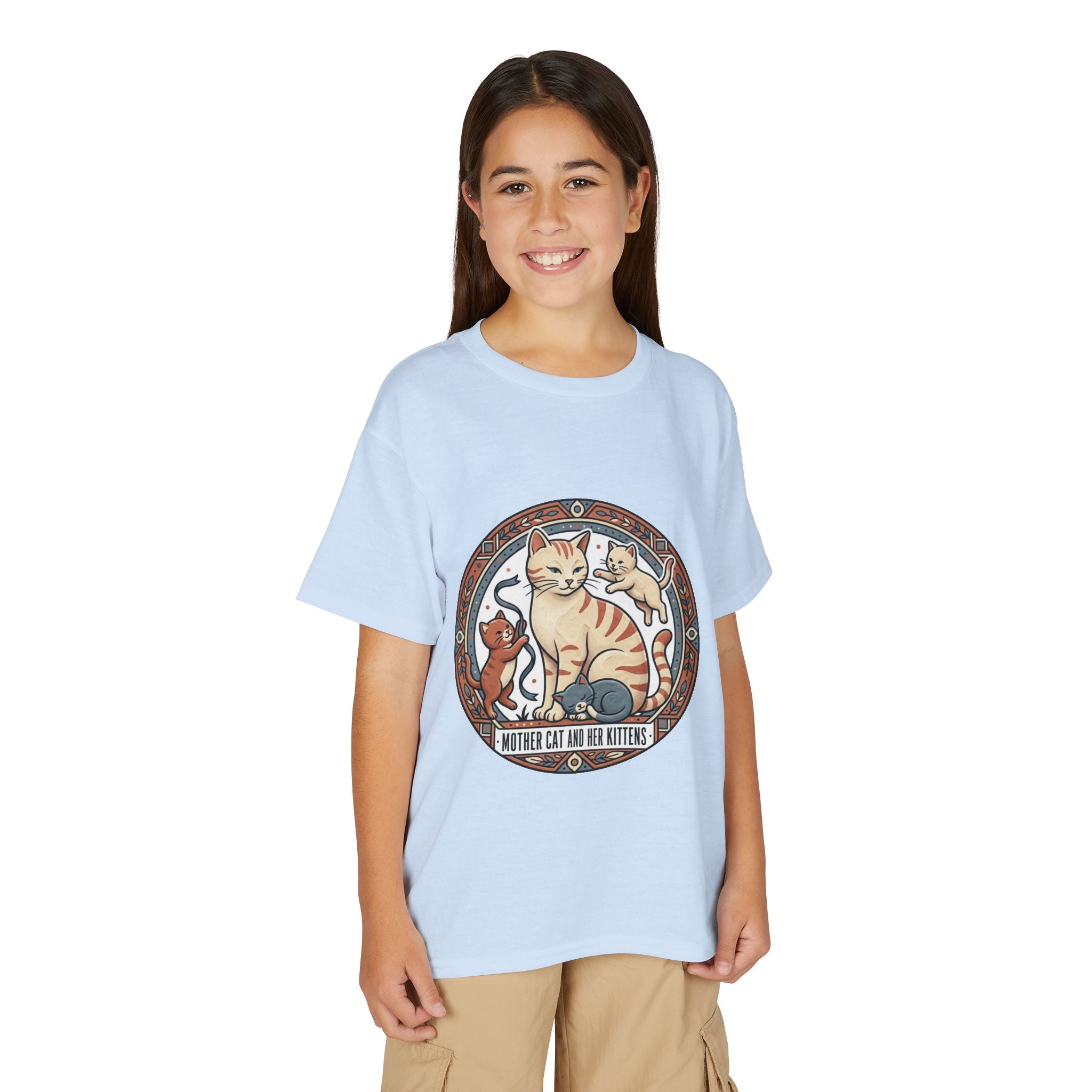 Kids' Cat Mom & Kittens Youth T-Shirt — Cute Mother Cat Illustration