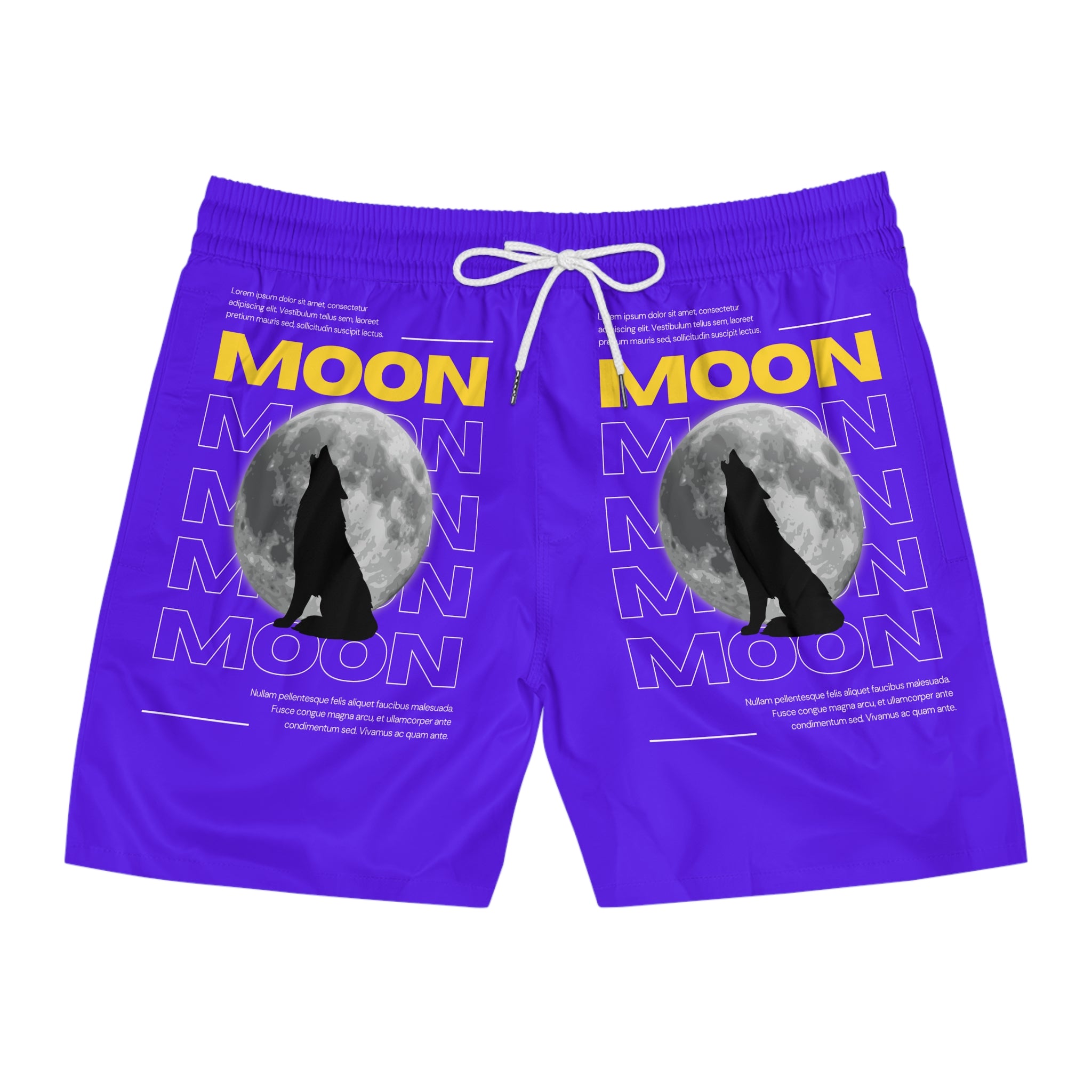 Moon Howl Swim Shorts — Men's Purple Wolf Moon Beach Trunks