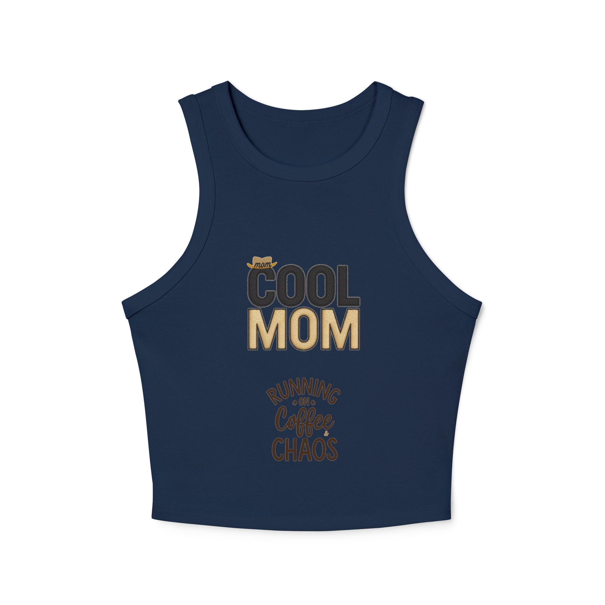 Cool Mom Racer Tank Top – "Running On Coffee & Chaos" Graphic