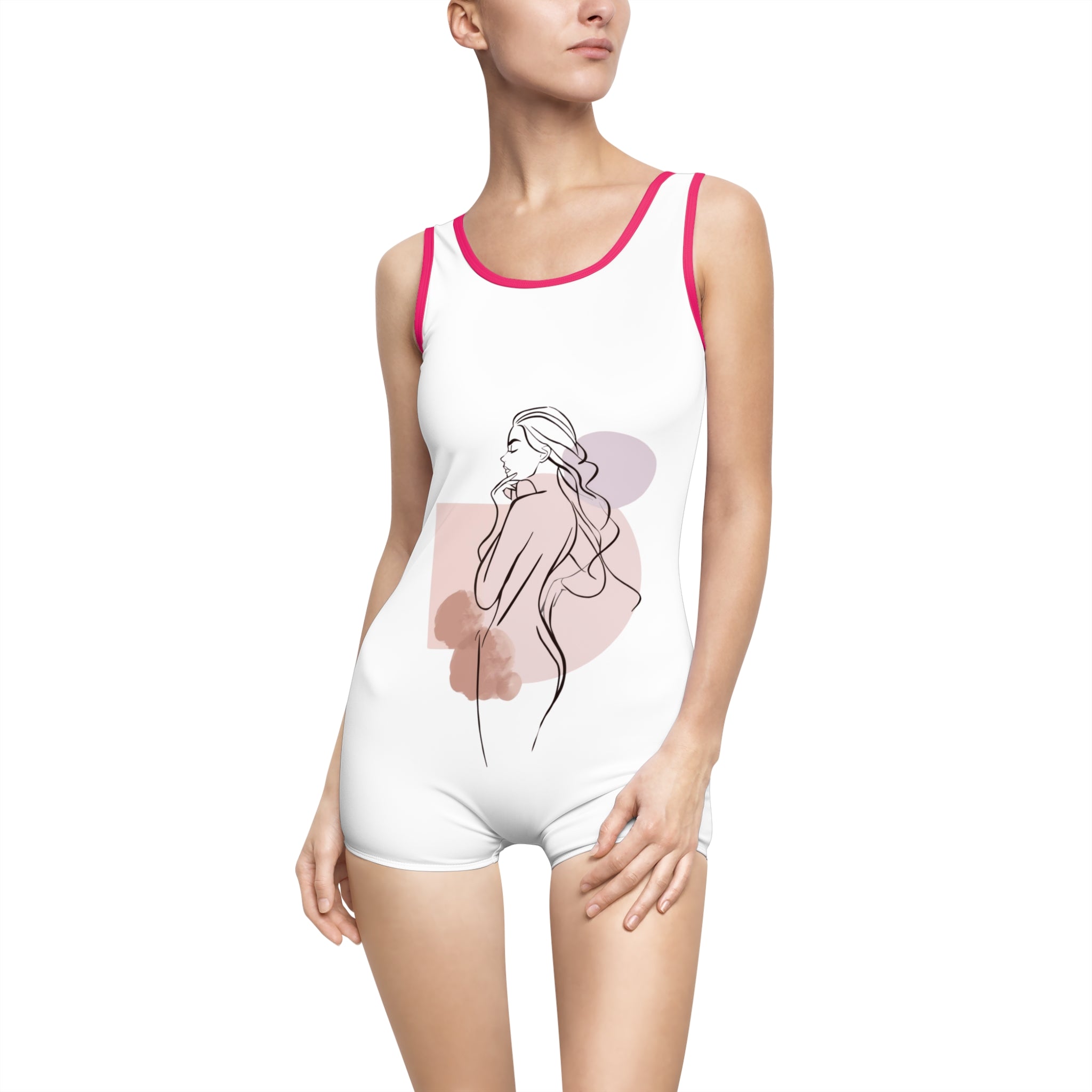 Vintage Line Art One-Piece Swimsuit — Minimalist Female Silhouette