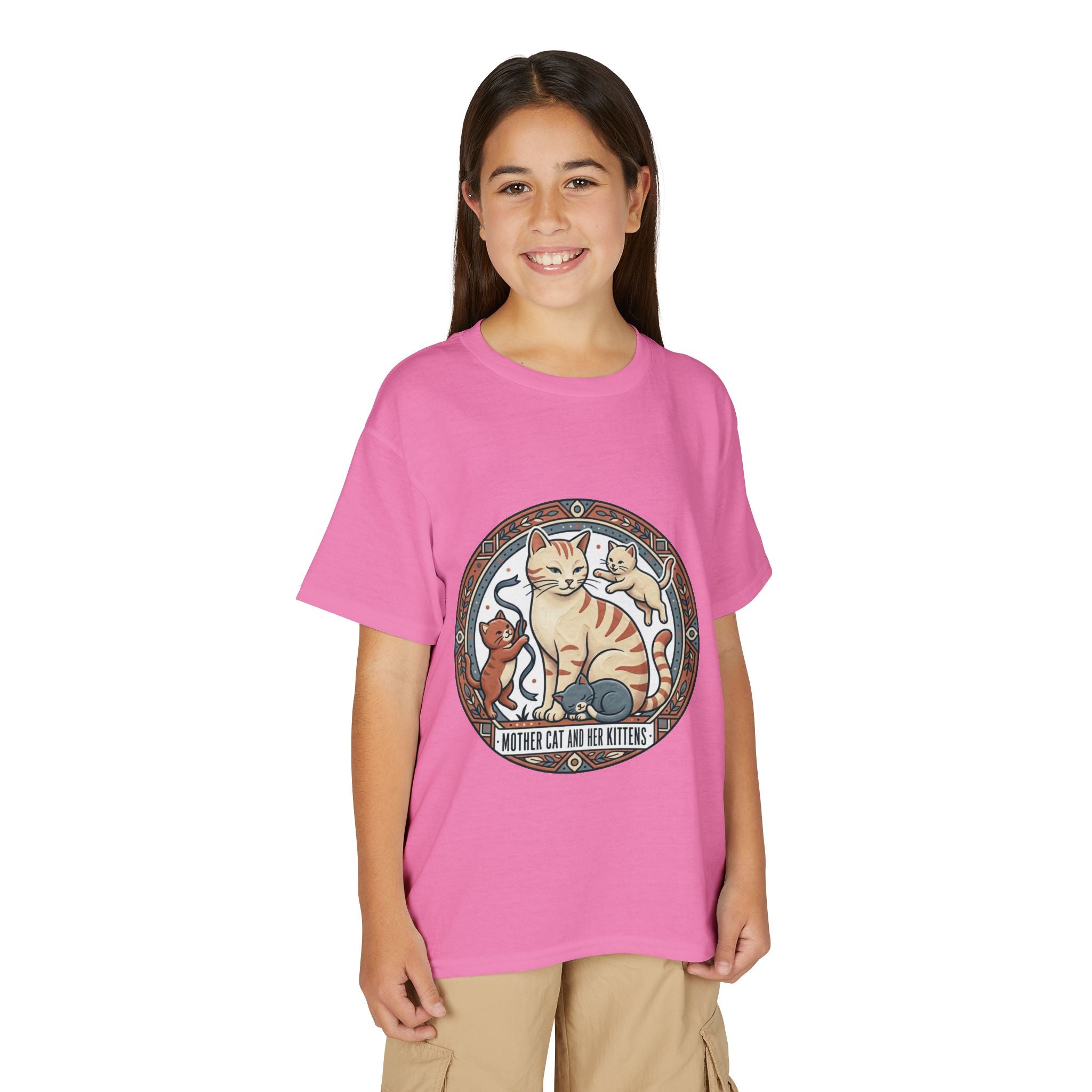 Kids' Cat Mom & Kittens Youth T-Shirt — Cute Mother Cat Illustration