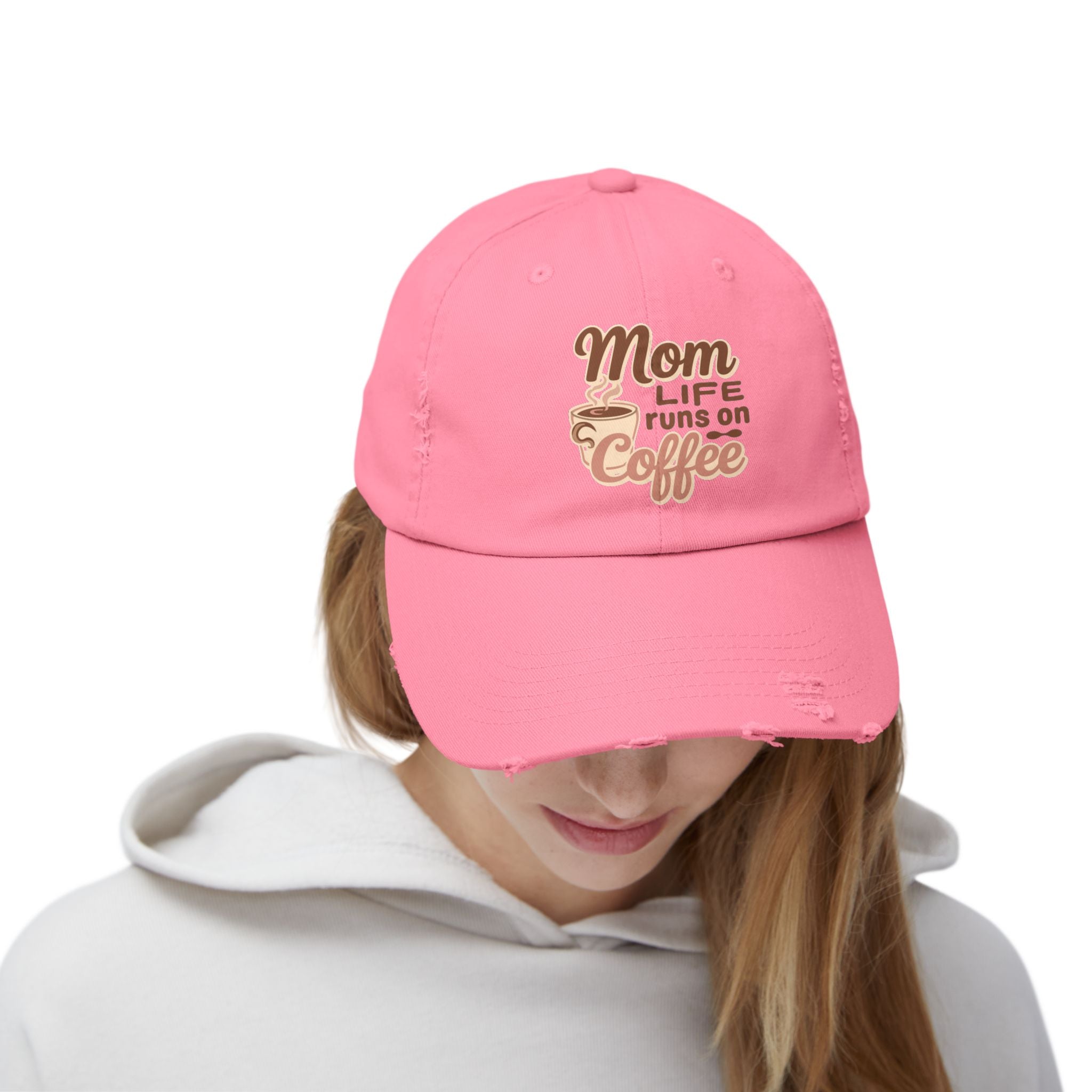 Mom Life Runs on Coffee Distressed Cap