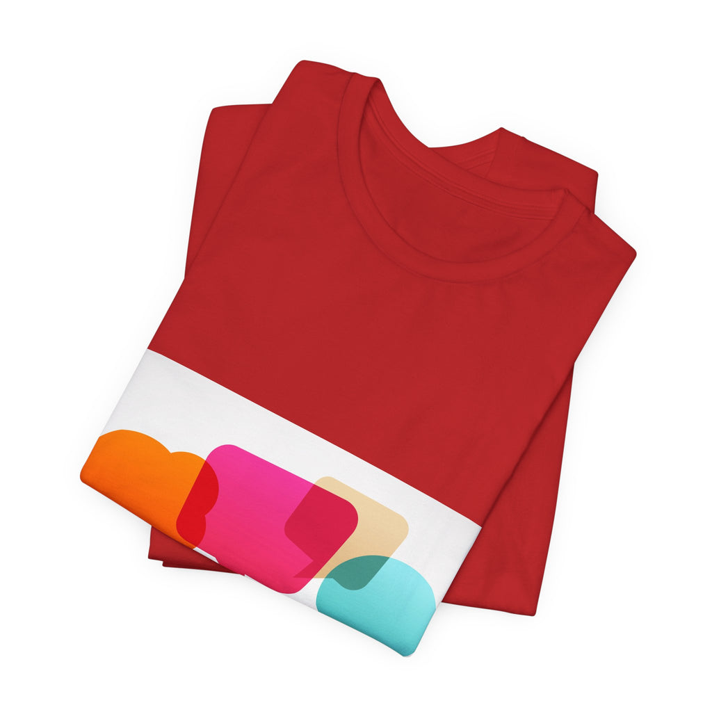 Conversation Crew Graphic Tee — Colorful Speech Bubble Design