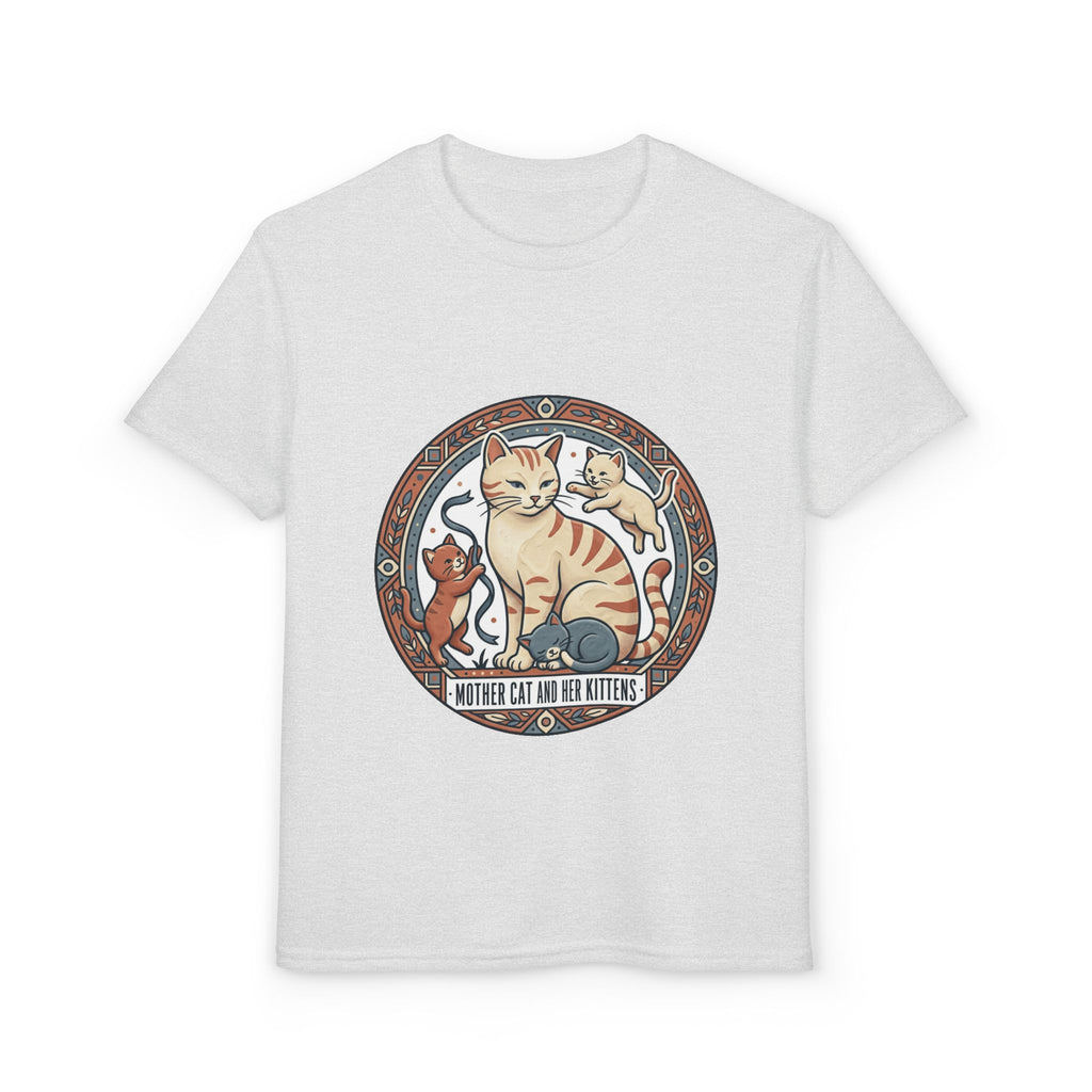 Kids' Cat Mom & Kittens Youth T-Shirt — Cute Mother Cat Illustration