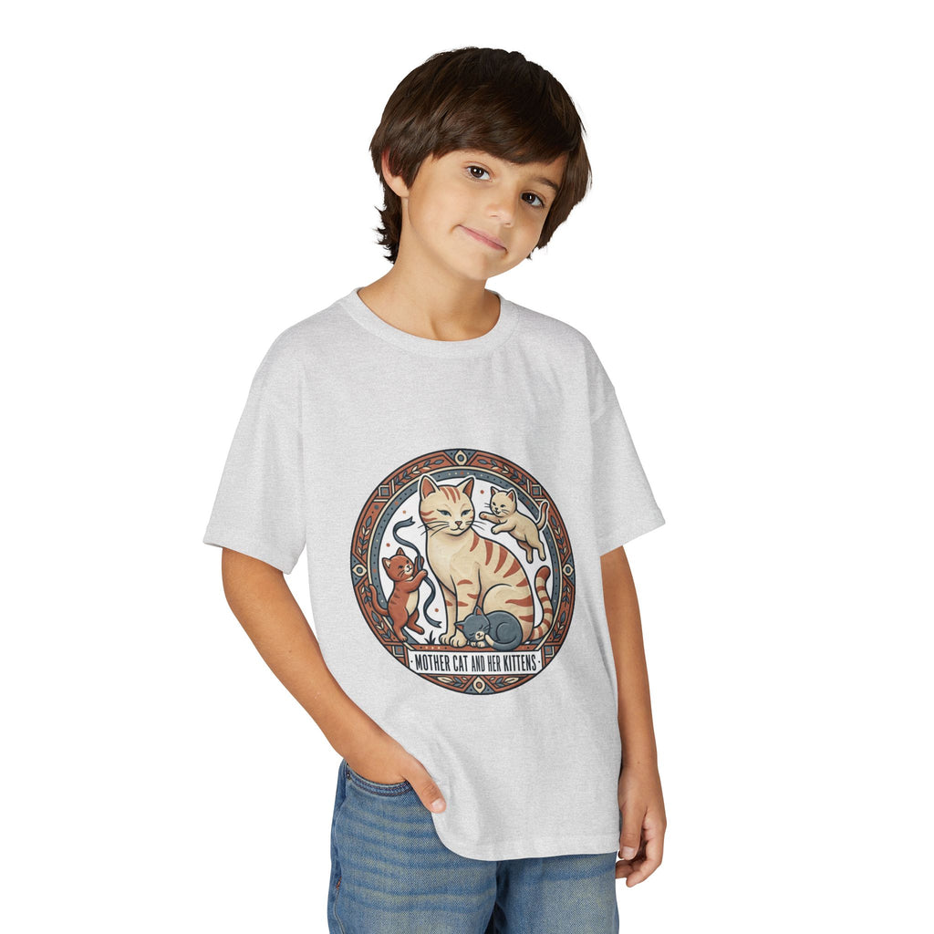 Kids' Cat Mom & Kittens Youth T-Shirt — Cute Mother Cat Illustration