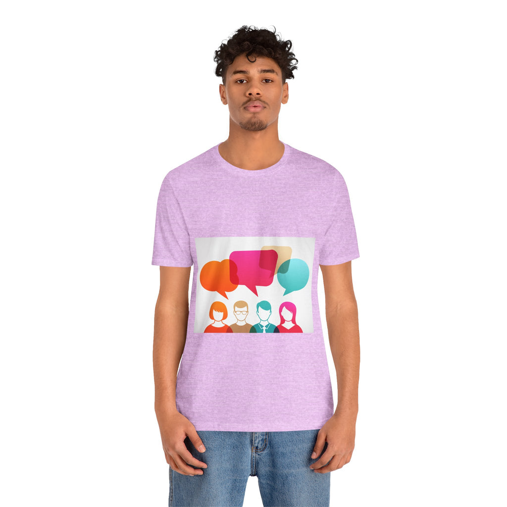 Conversation Crew Graphic Tee — Colorful Speech Bubble Design
