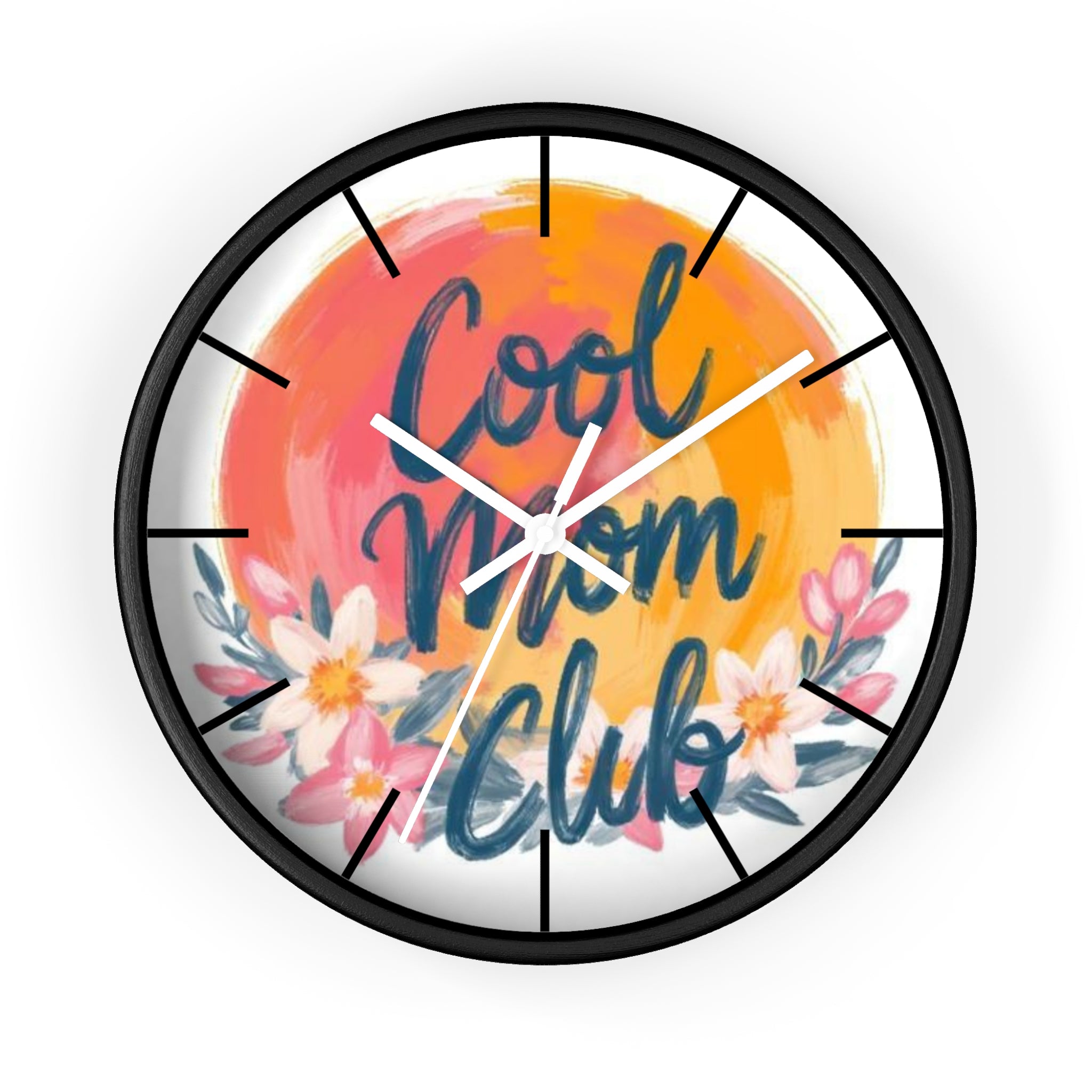 Cool Mom Club Wall Clock — Floral Sunburst Decorative Clock for Mother's Day & Home