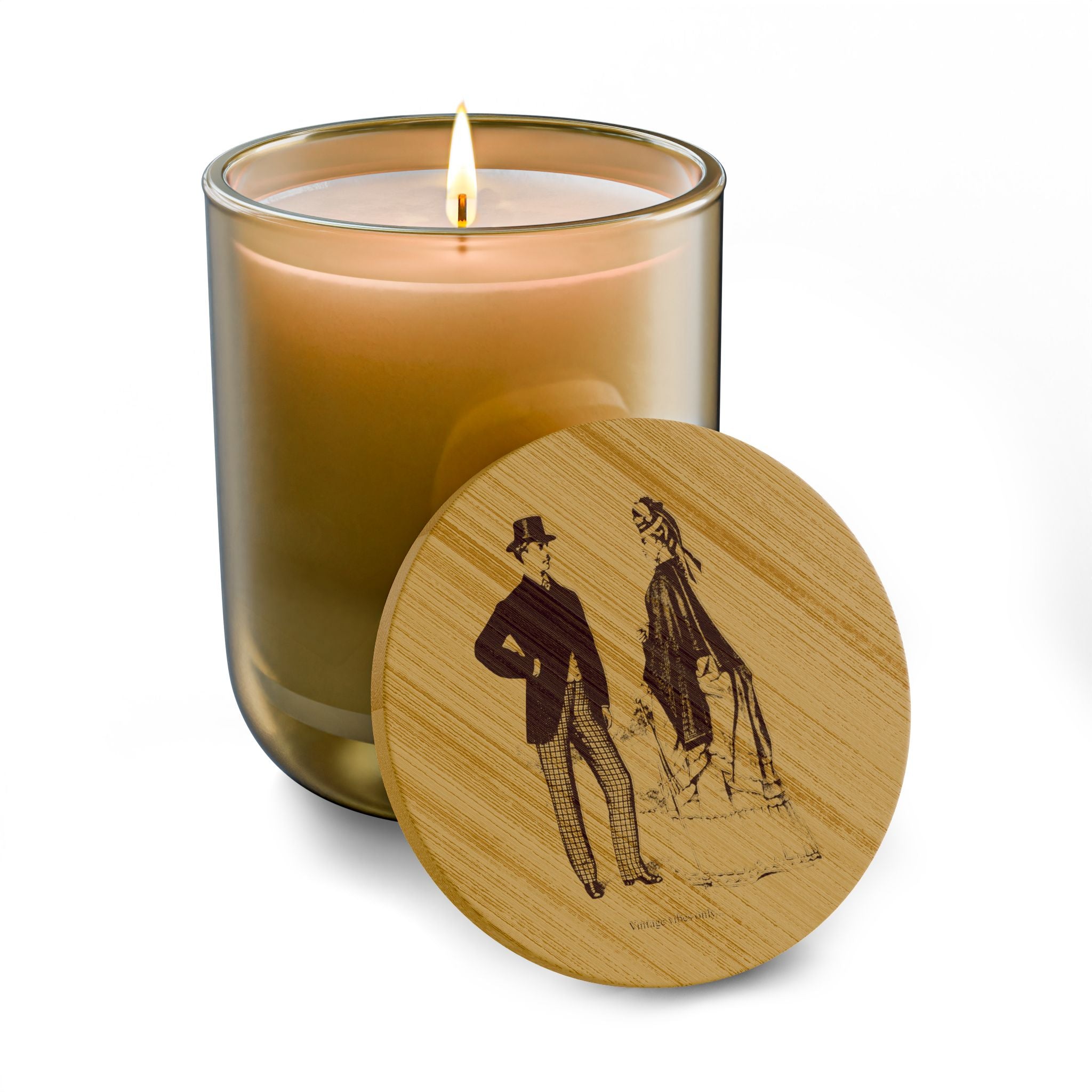 Engraved 14oz Scented Soy Candle — Vintage Couple Bamboo Lid