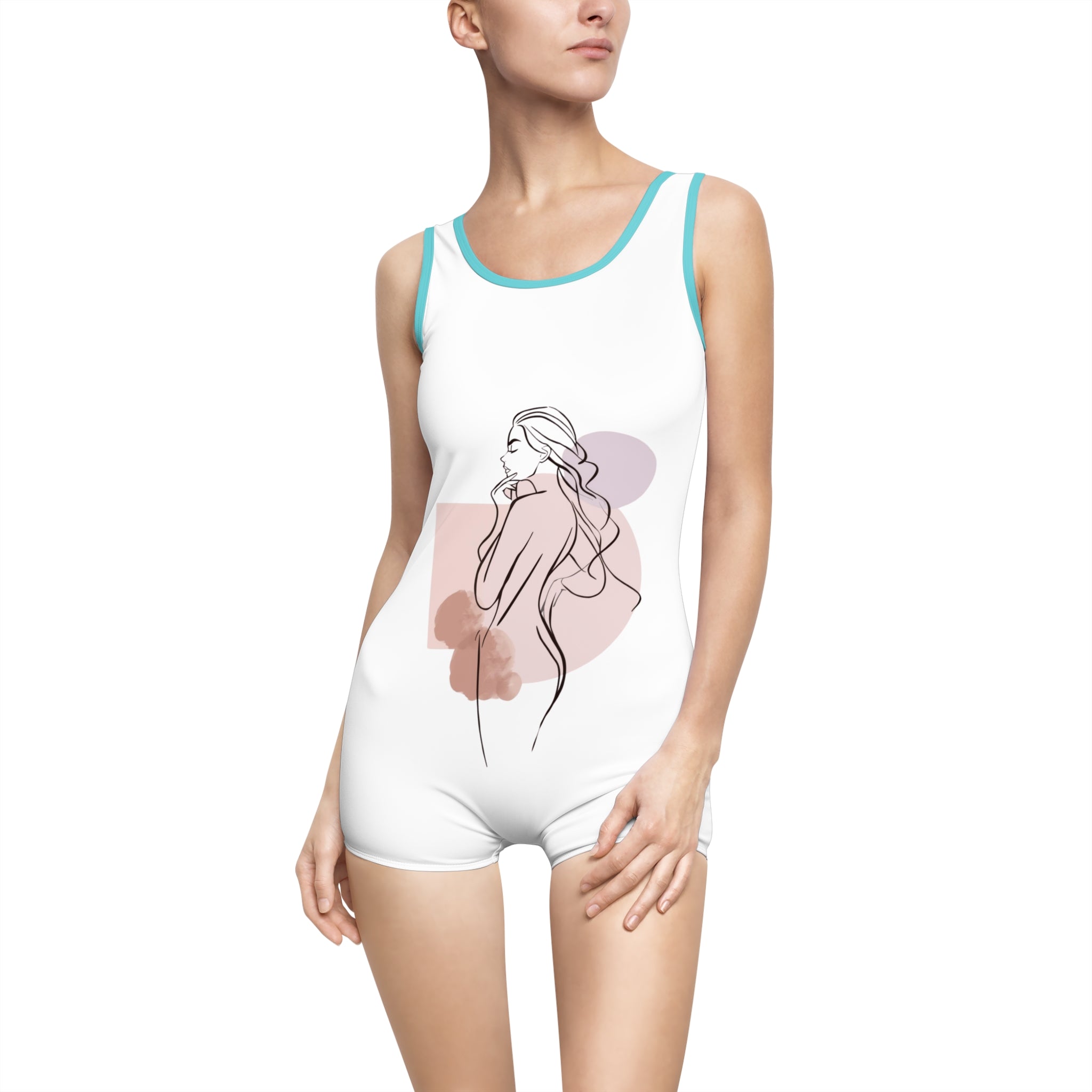 Vintage Line Art One-Piece Swimsuit — Minimalist Female Silhouette