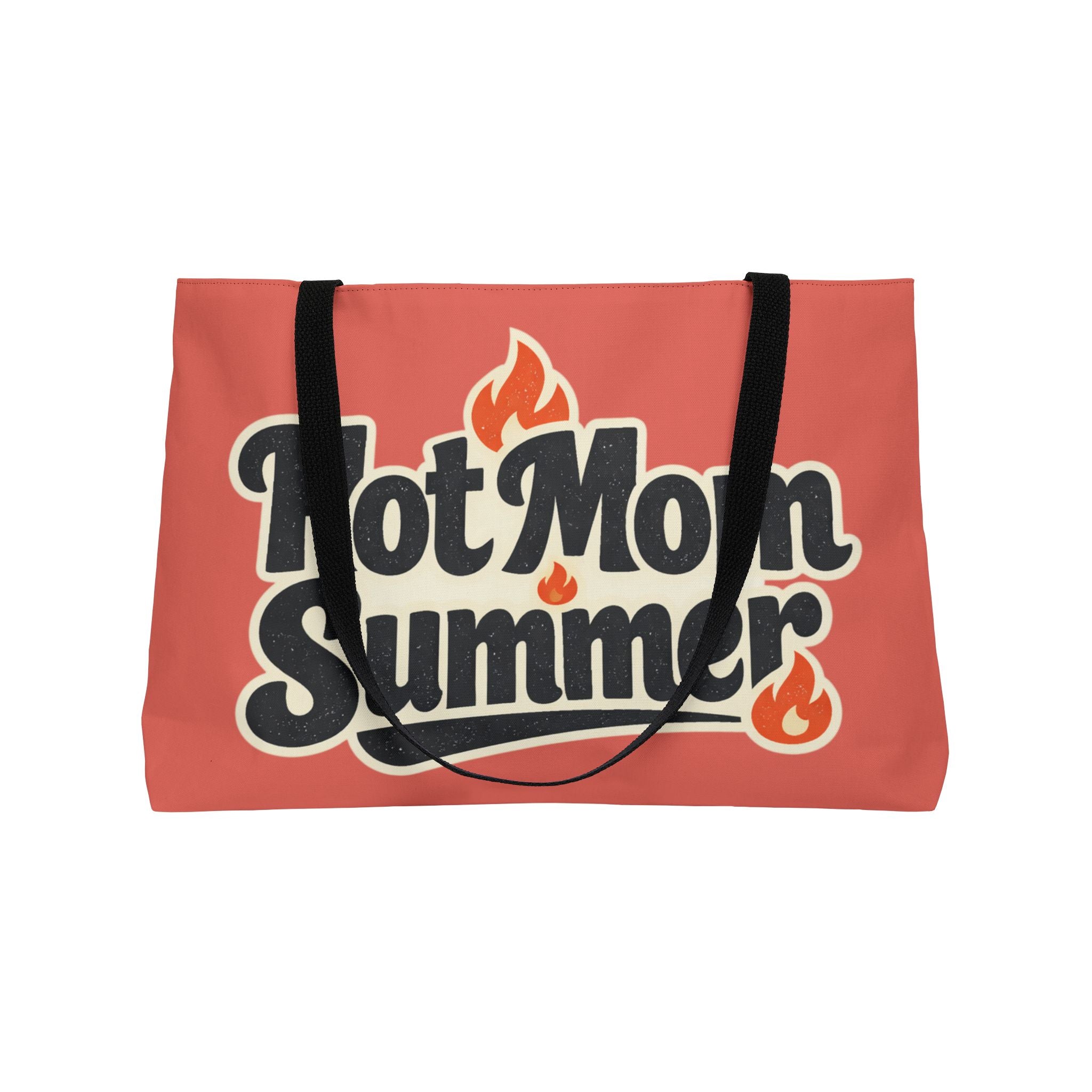 Weekender Tote Bag — "Hot Mom Summer" Retro Fire Graphic Beach Bag