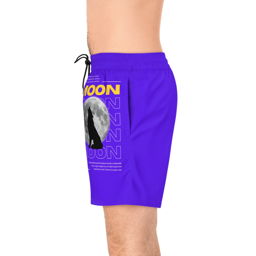 Moon Howl Swim Shorts — Men's Purple Wolf Moon Beach Trunks