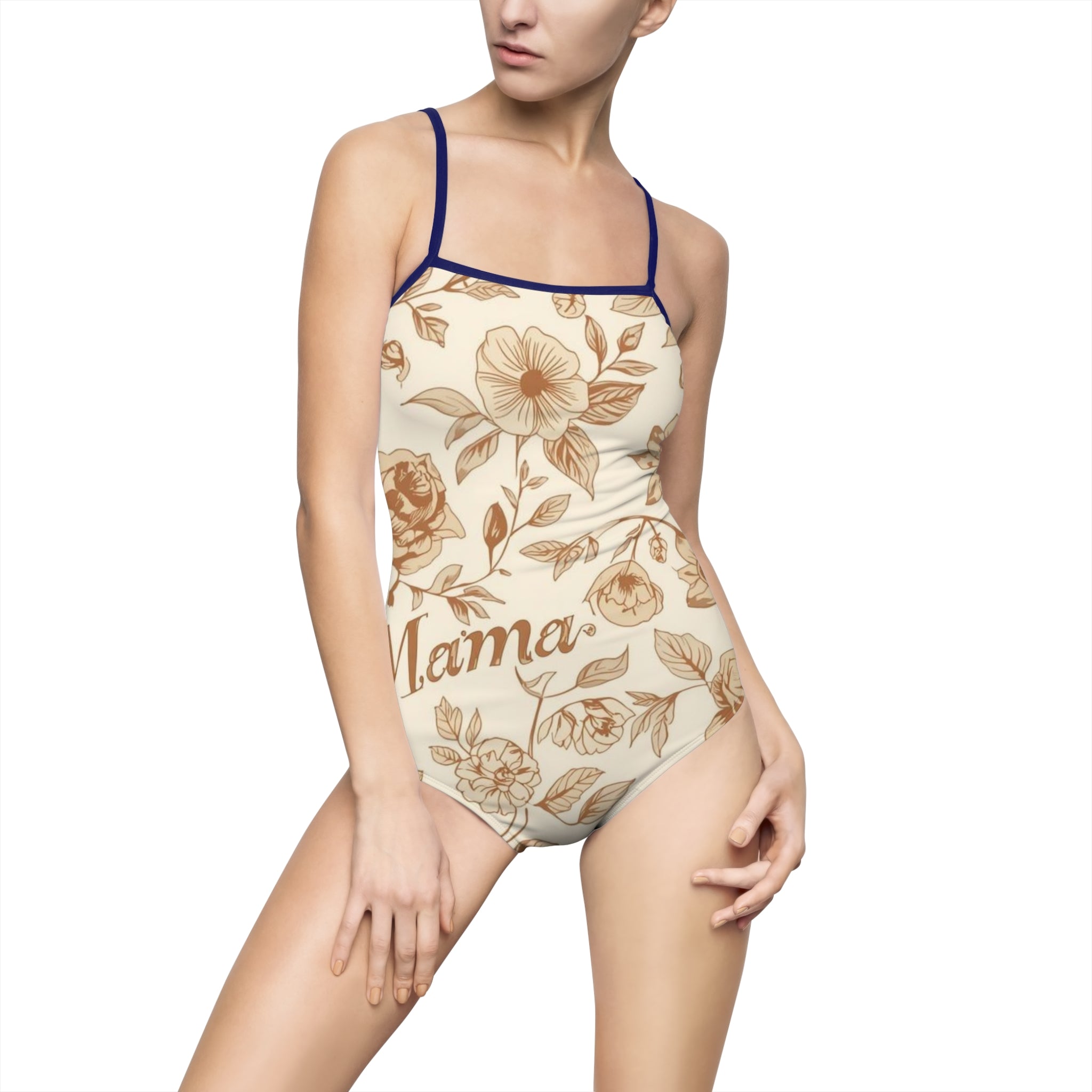 Mama Floral One-Piece Swimsuit — Vintage Beige Floral Print