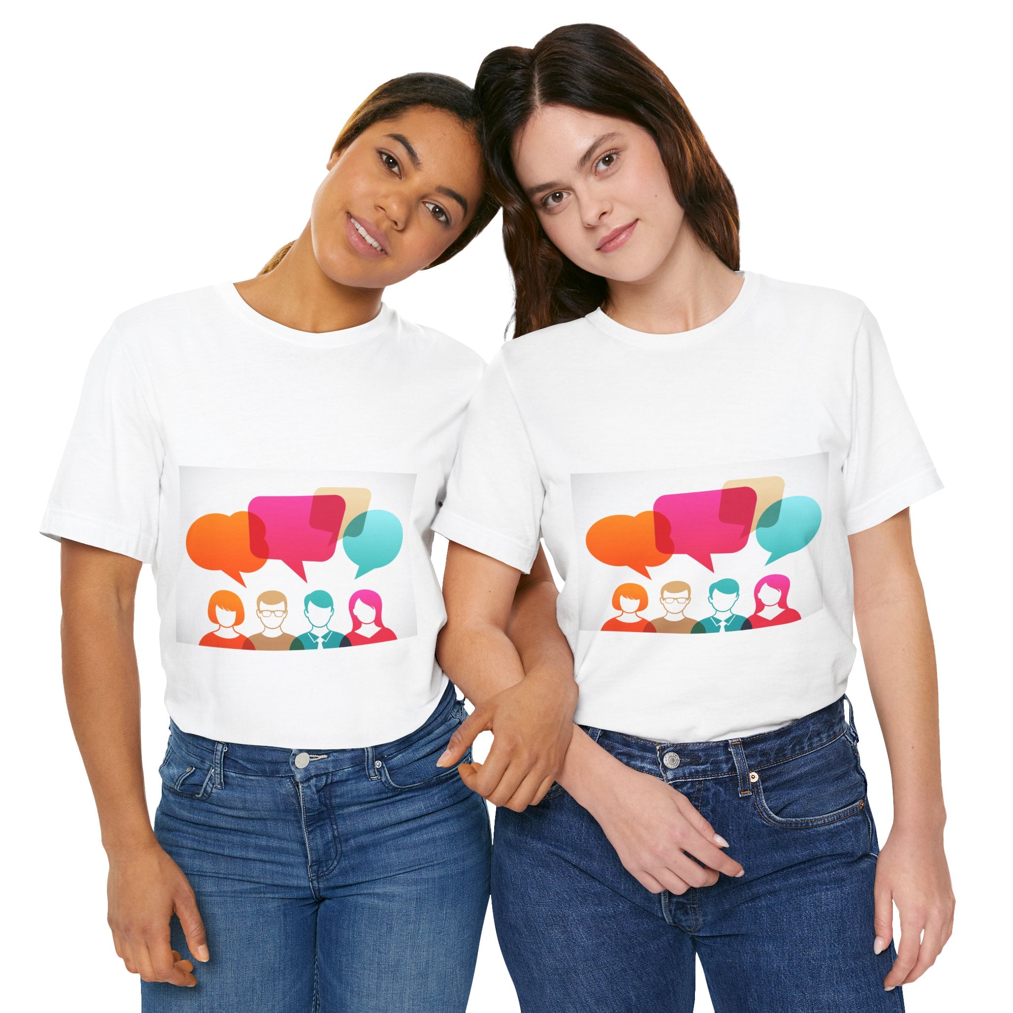 Conversation Crew Graphic Tee — Colorful Speech Bubble Design