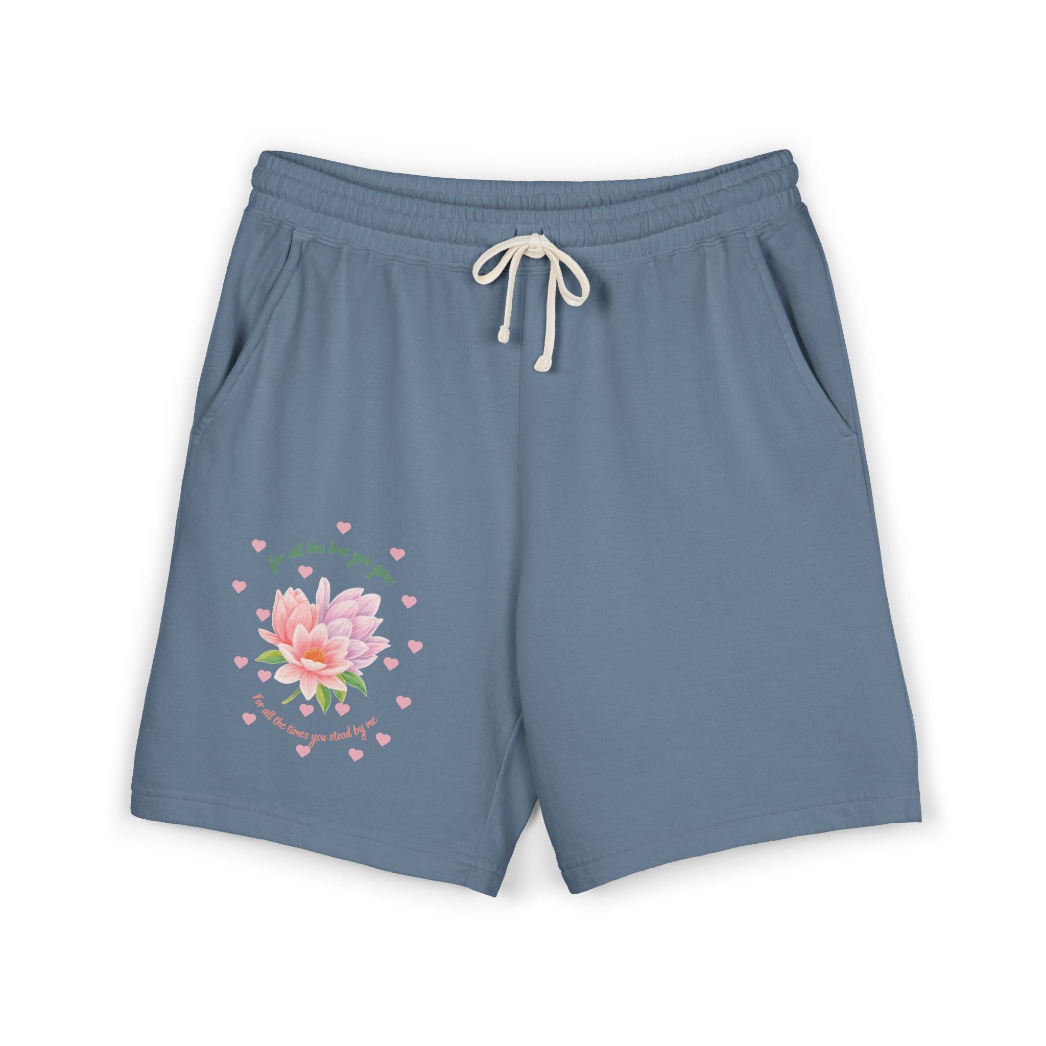 Floral Heart Blossom Sweat Shorts — "All the Love You Give" Lightweight Fleece