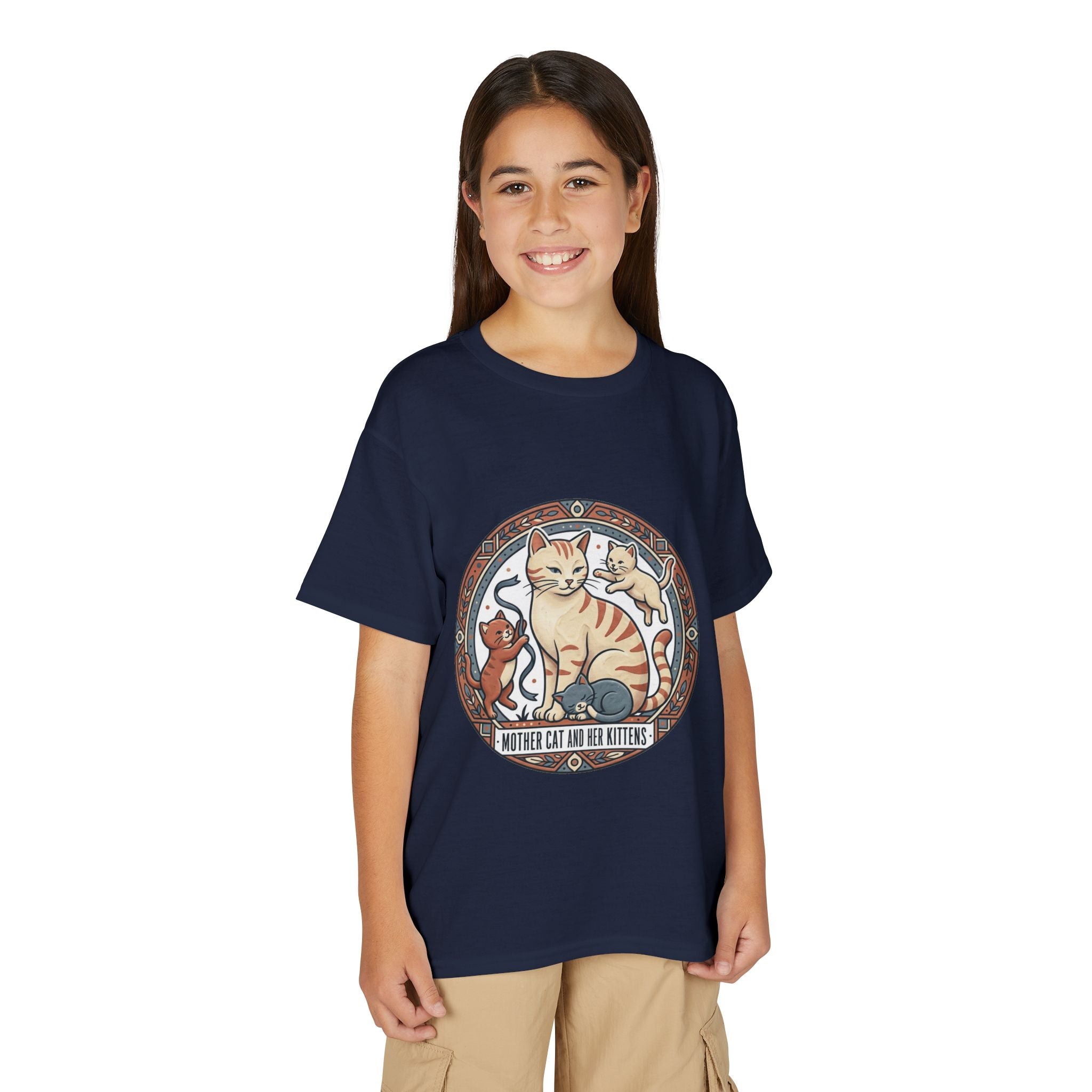 Kids' Cat Mom & Kittens Youth T-Shirt — Cute Mother Cat Illustration