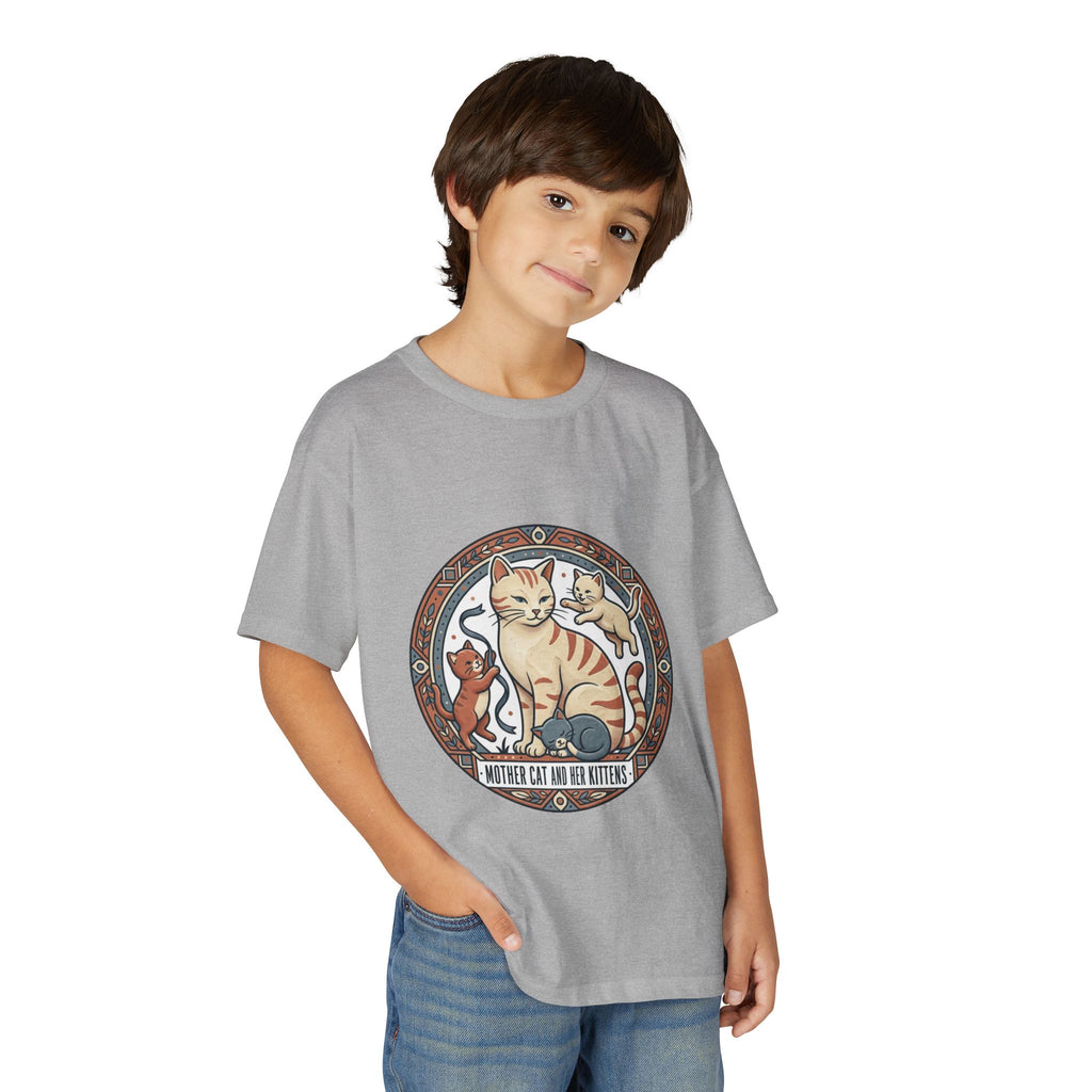 Kids' Cat Mom & Kittens Youth T-Shirt — Cute Mother Cat Illustration