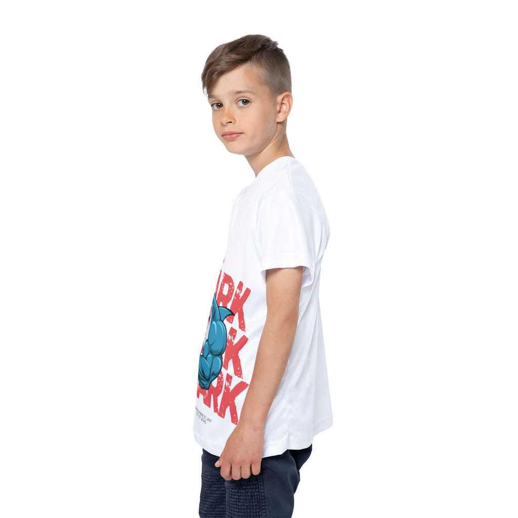 Kids Shark Sports Jersey — Muscular Shark Graphic Athletic Tee
