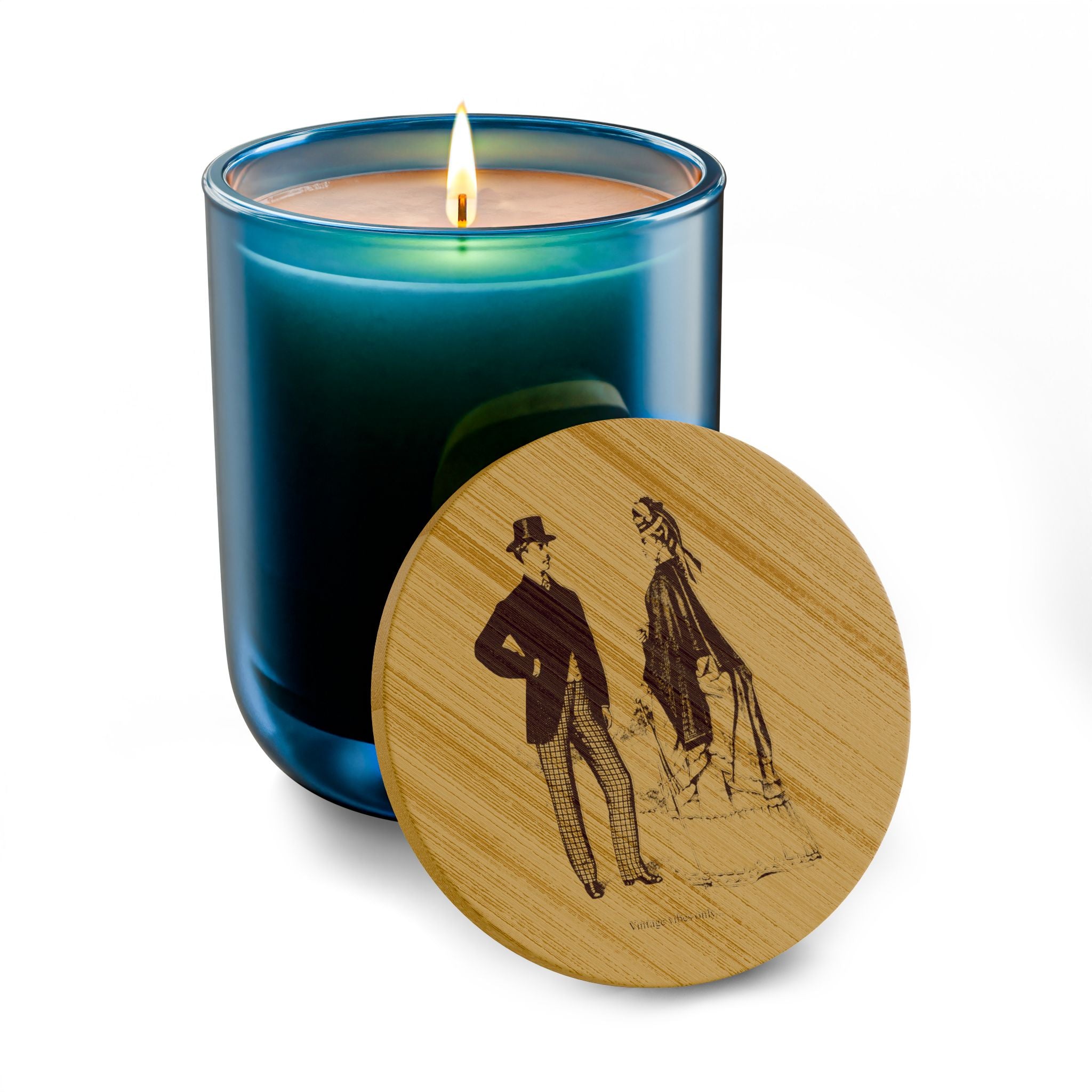 Engraved 14oz Scented Soy Candle — Vintage Couple Bamboo Lid