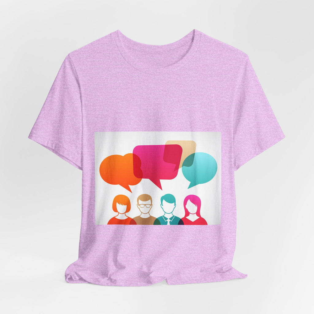 Conversation Crew Graphic Tee — Colorful Speech Bubble Design