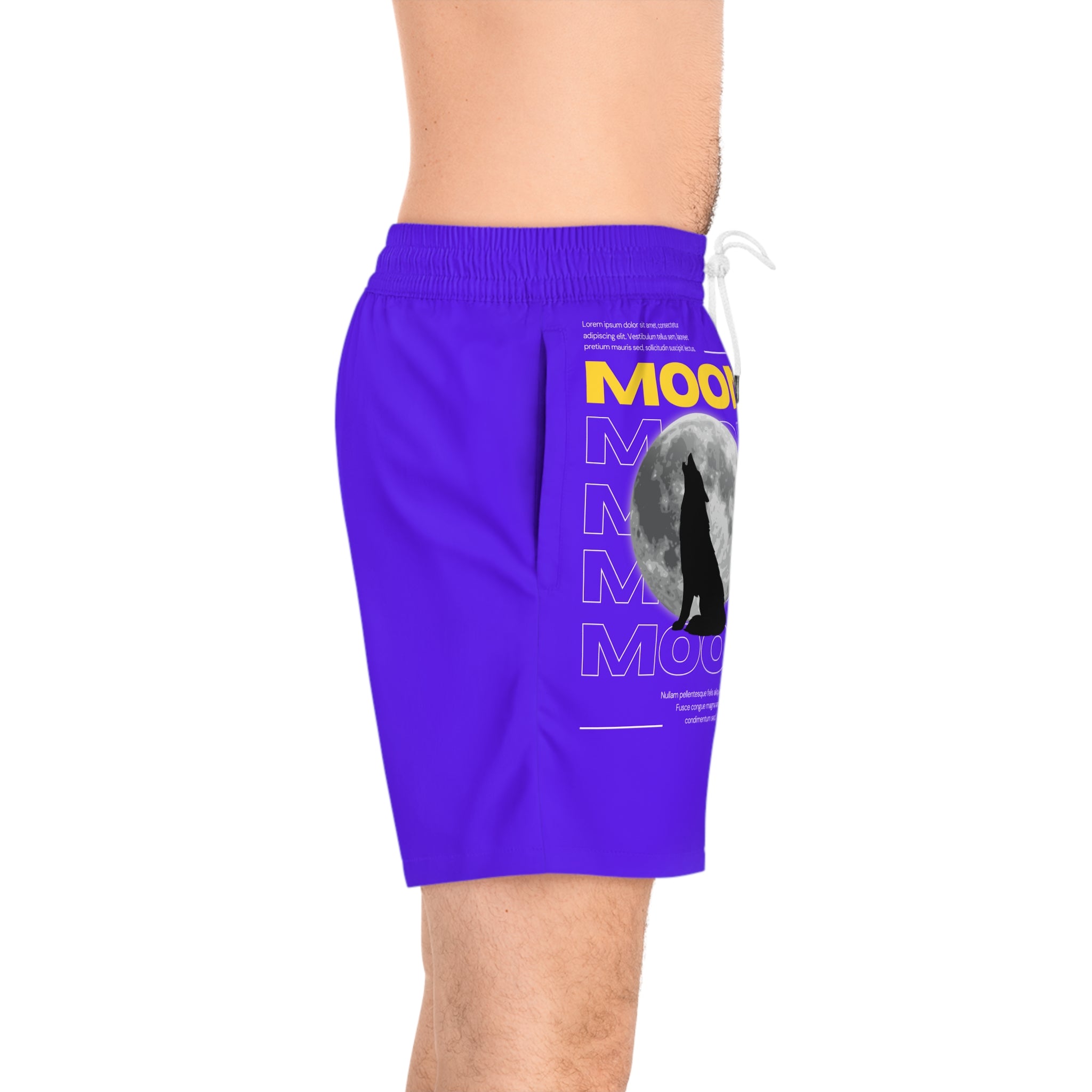 Moon Howl Swim Shorts — Men's Purple Wolf Moon Beach Trunks