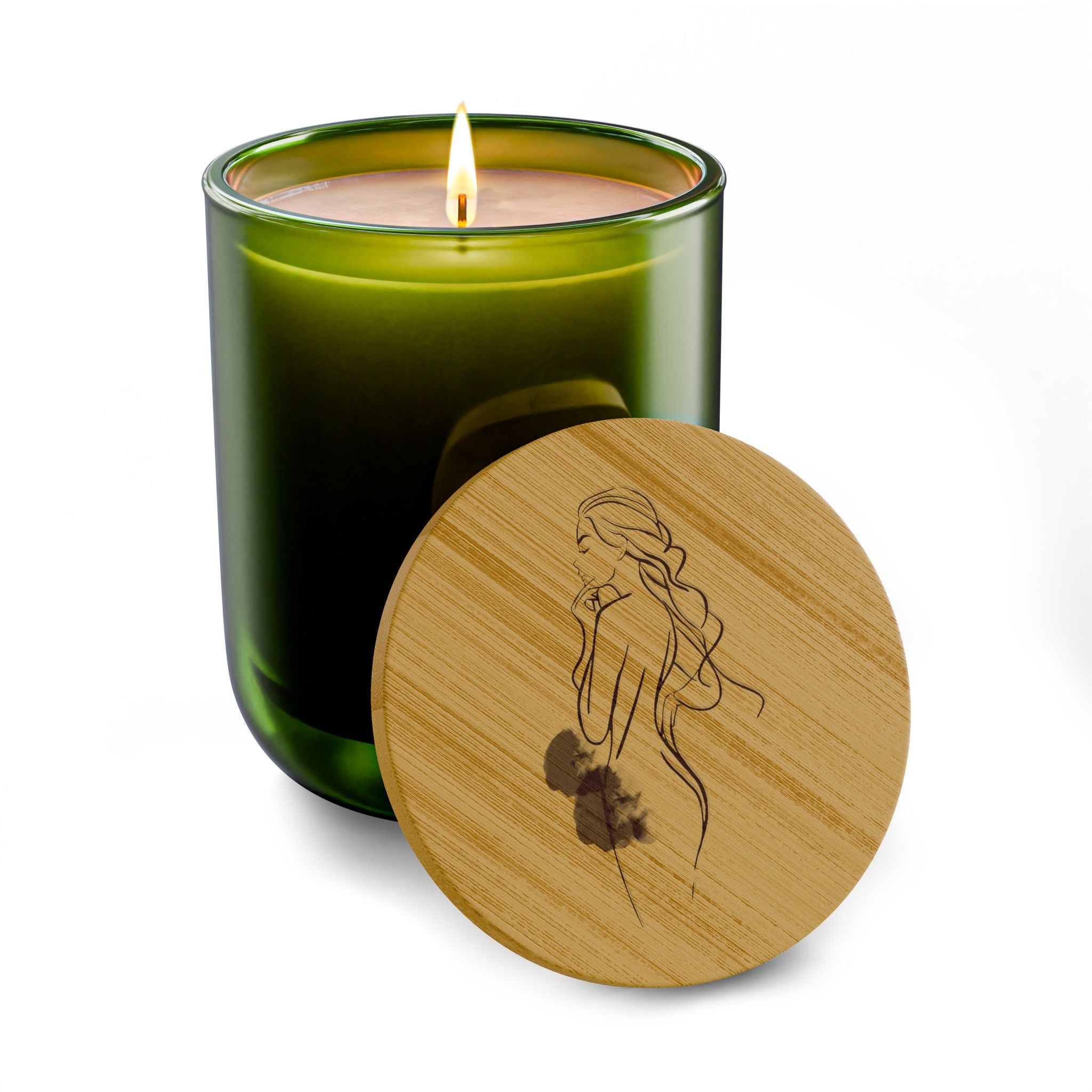 Engraved 14oz Scented Soy Candle — Minimal Line Art Bamboo Lid