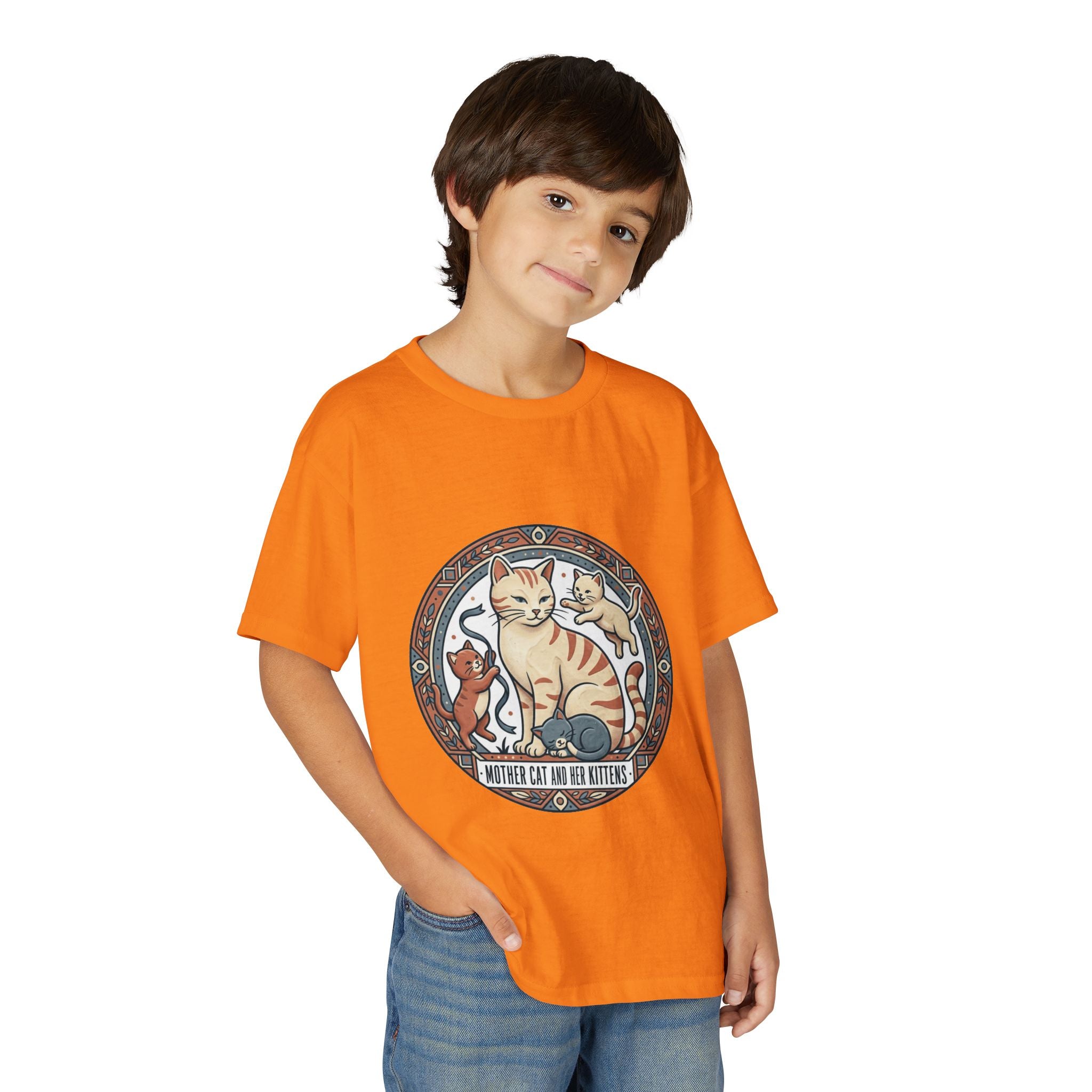 Kids' Cat Mom & Kittens Youth T-Shirt — Cute Mother Cat Illustration