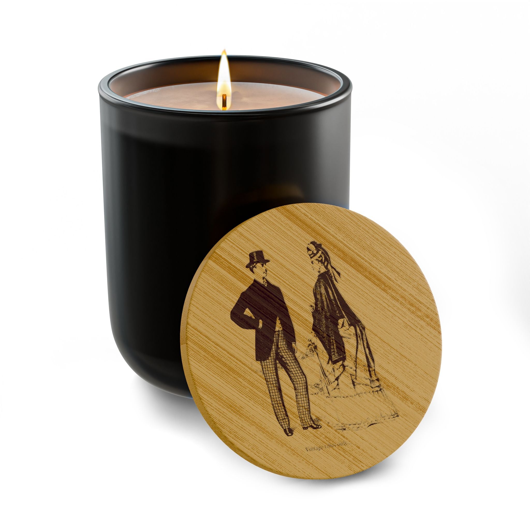 Engraved 14oz Scented Soy Candle — Vintage Couple Bamboo Lid
