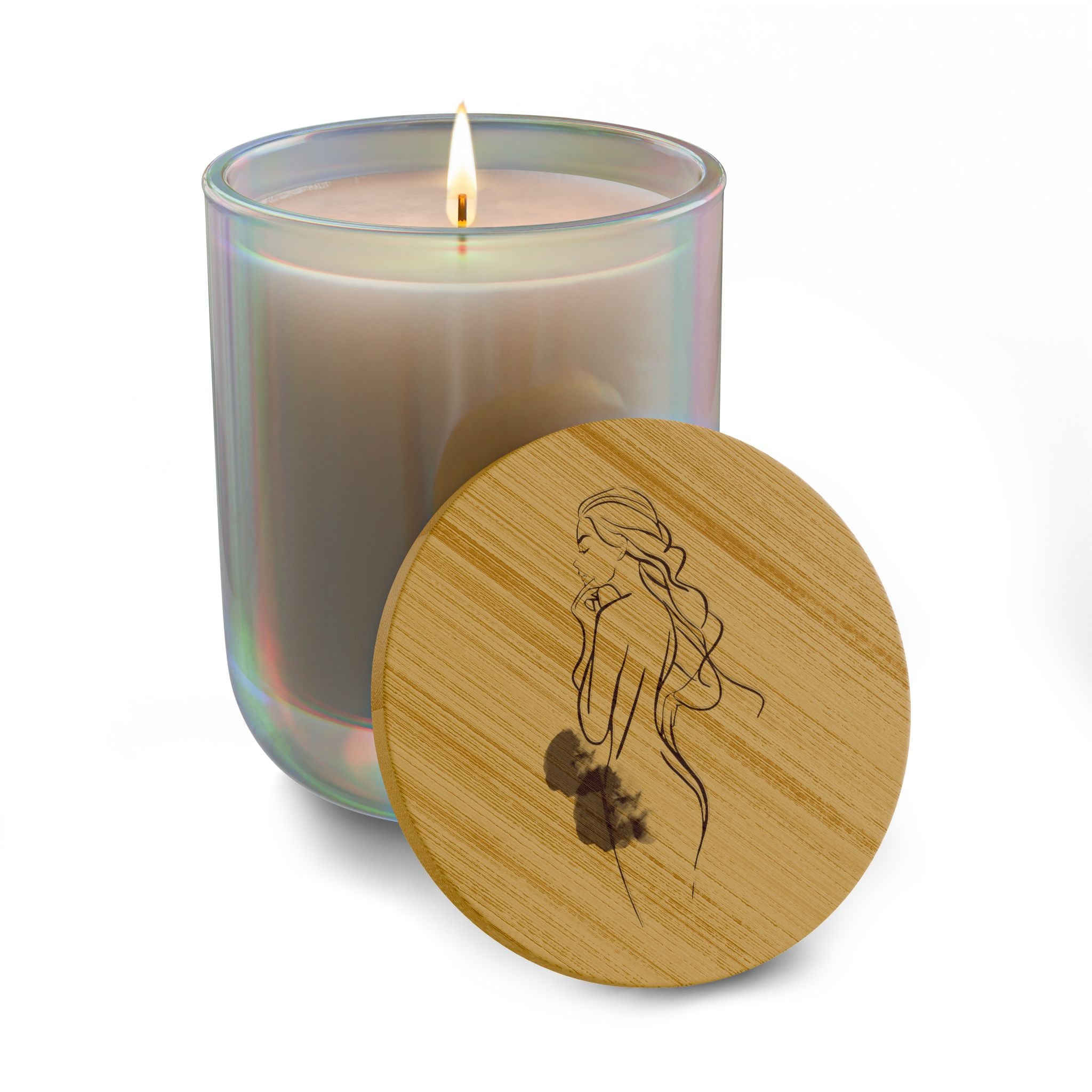 Engraved 14oz Scented Soy Candle — Minimal Line Art Bamboo Lid