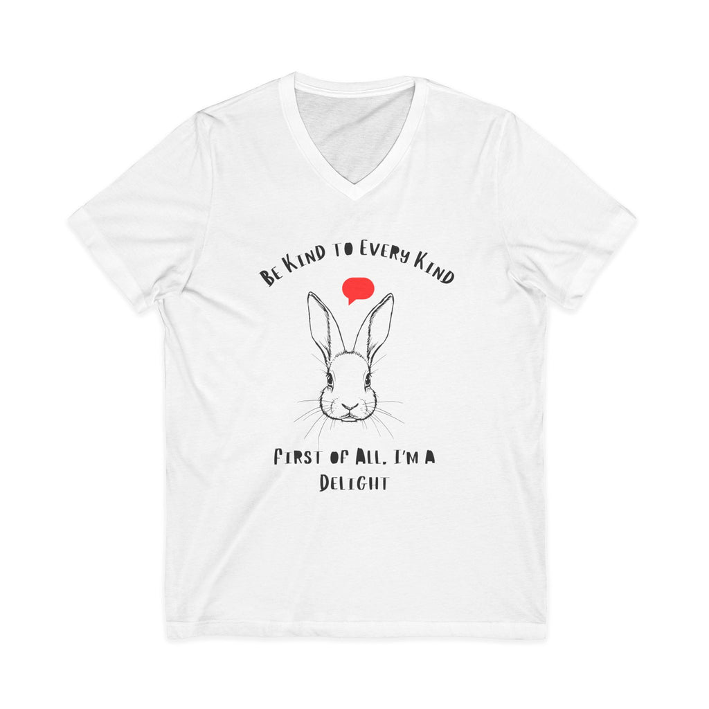 Be Kind Bunny V-Neck Tee — "Be Kind to Every Kind" Cute Rabbit Graphic Shirt