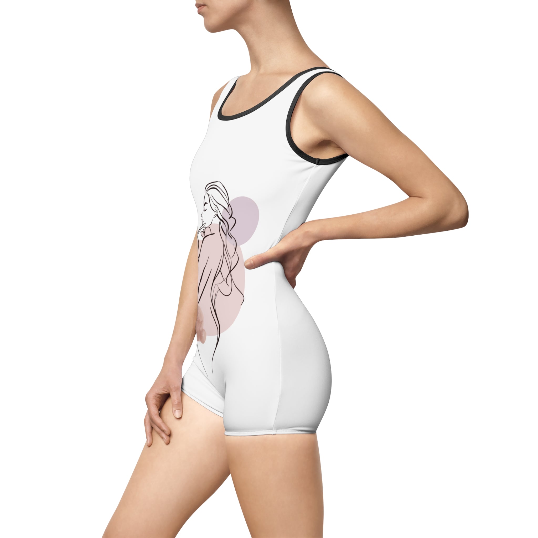 Vintage Line Art One-Piece Swimsuit — Minimalist Female Silhouette