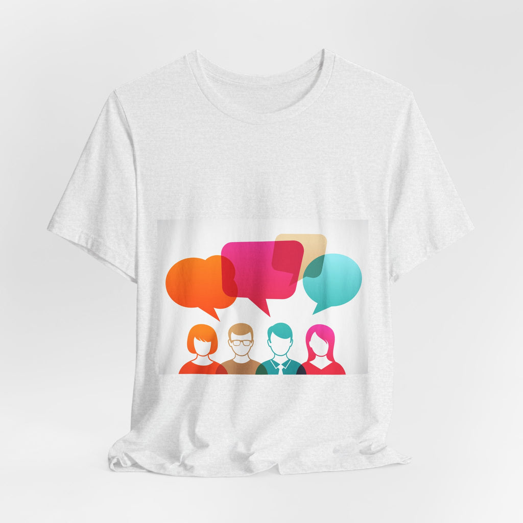 Conversation Crew Graphic Tee — Colorful Speech Bubble Design