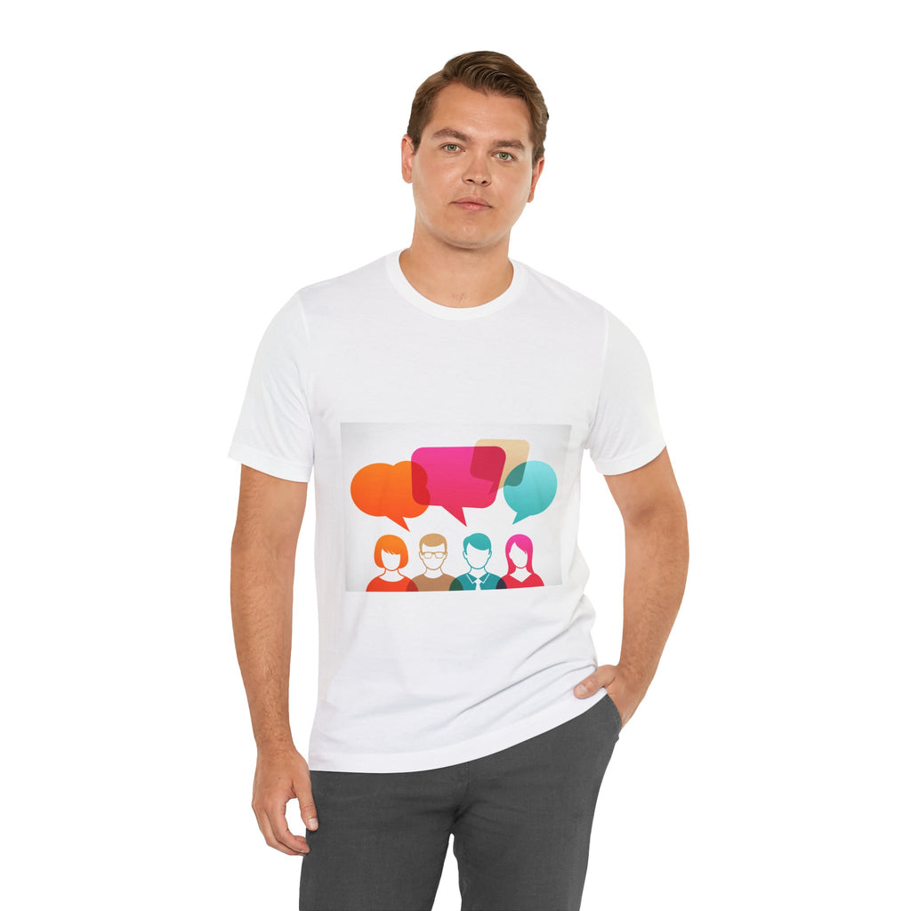 Conversation Crew Graphic Tee — Colorful Speech Bubble Design