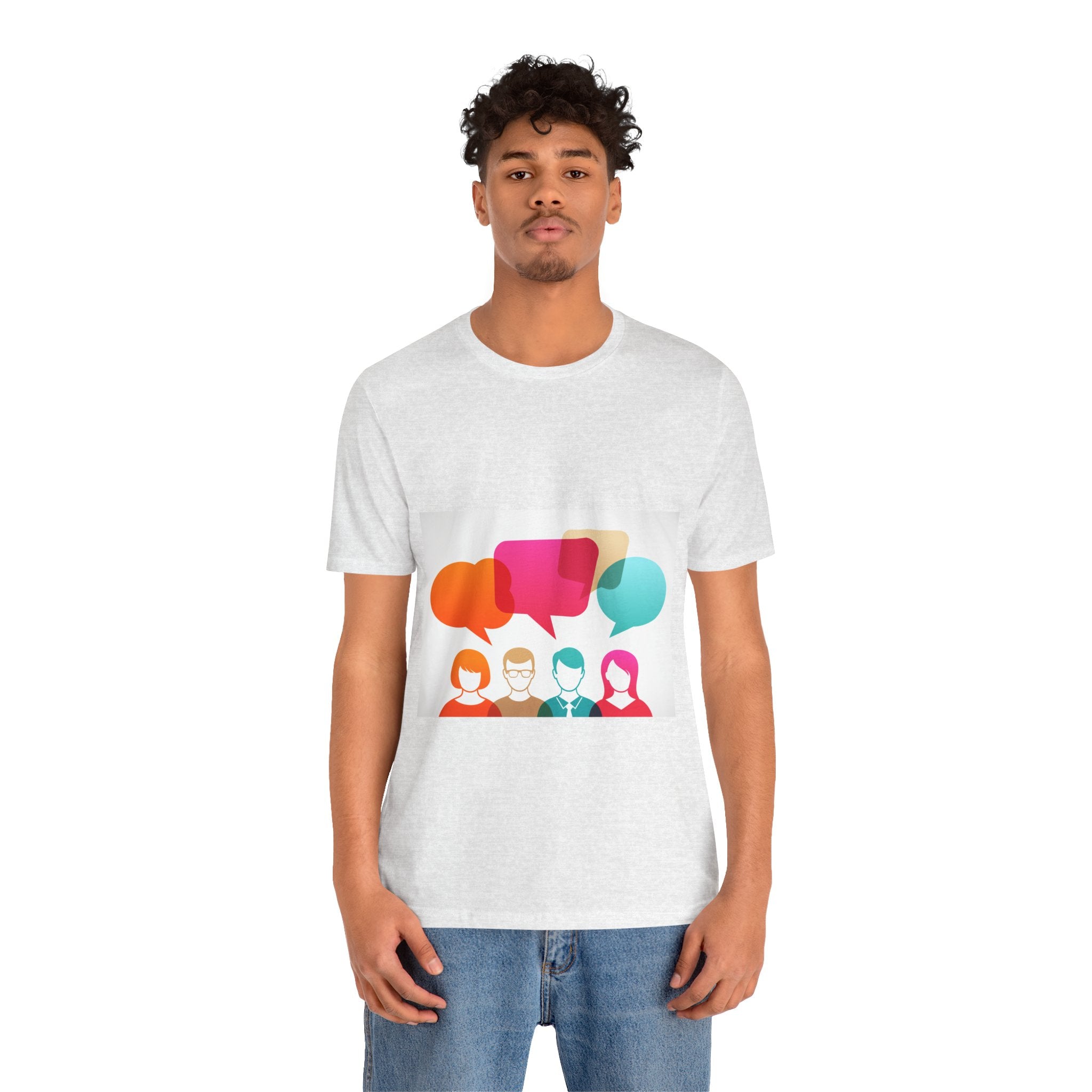 Conversation Crew Graphic Tee — Colorful Speech Bubble Design