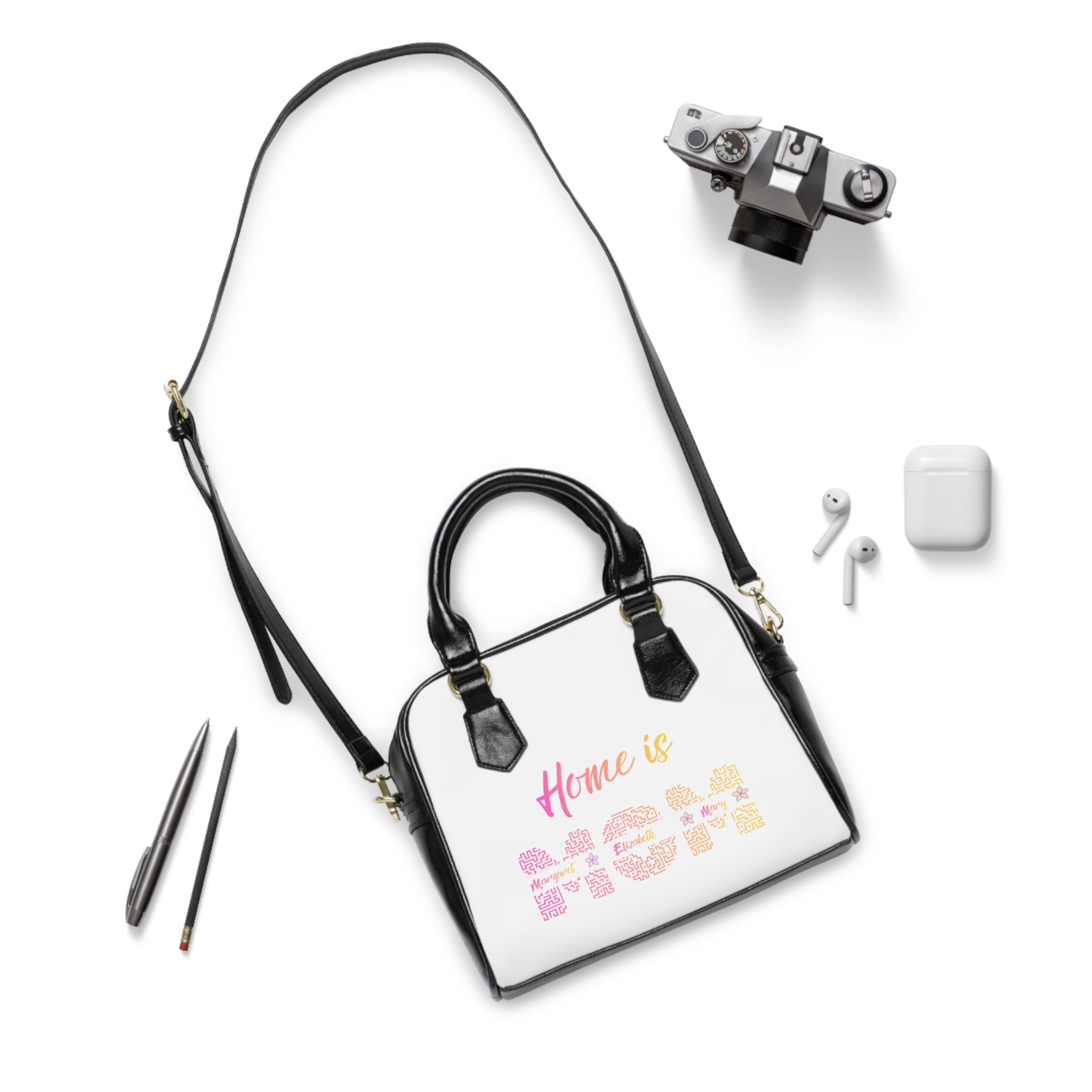 Shoulder Handbag — "Home Is Patch" Floral Script Shoulder Handbag