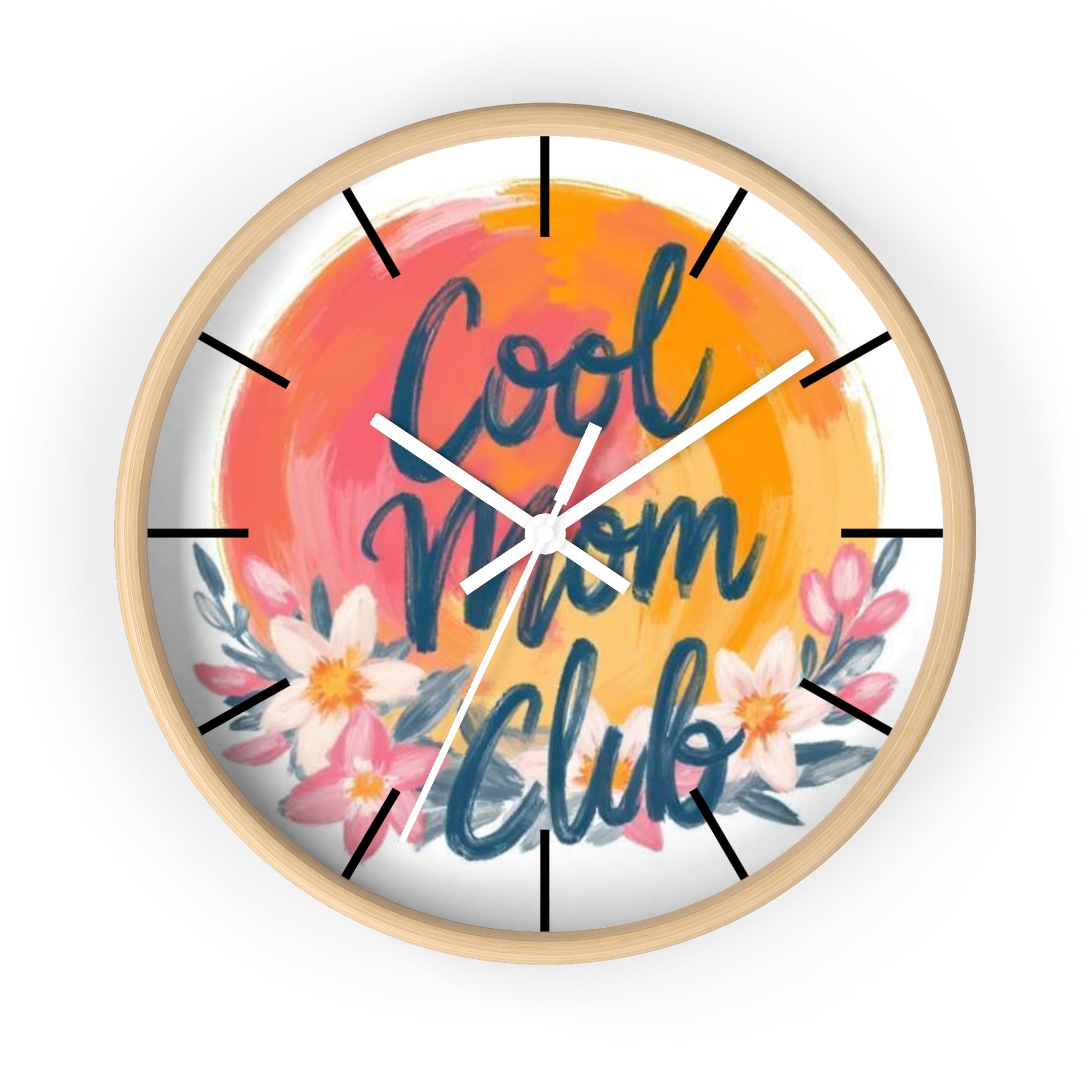 Cool Mom Club Wall Clock — Floral Sunburst Decorative Clock for Mother's Day & Home