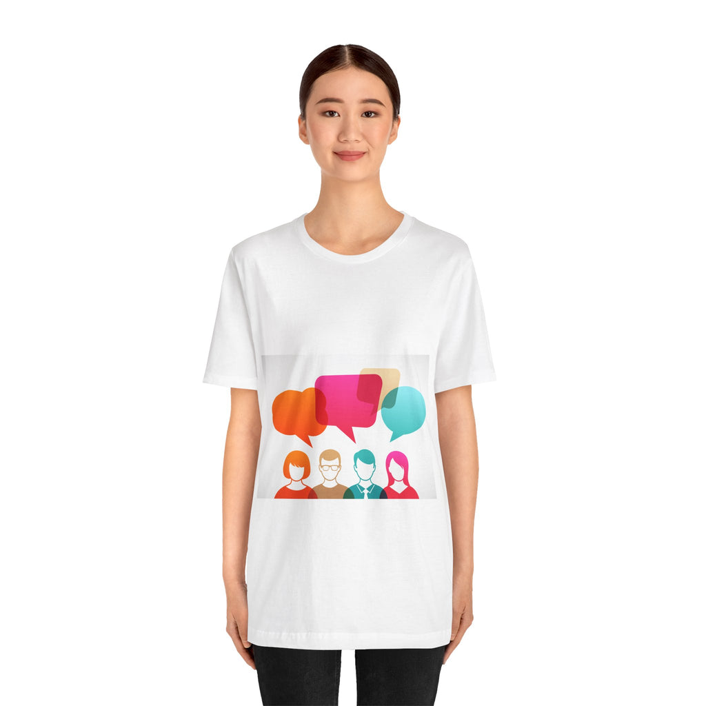 Conversation Crew Graphic Tee — Colorful Speech Bubble Design