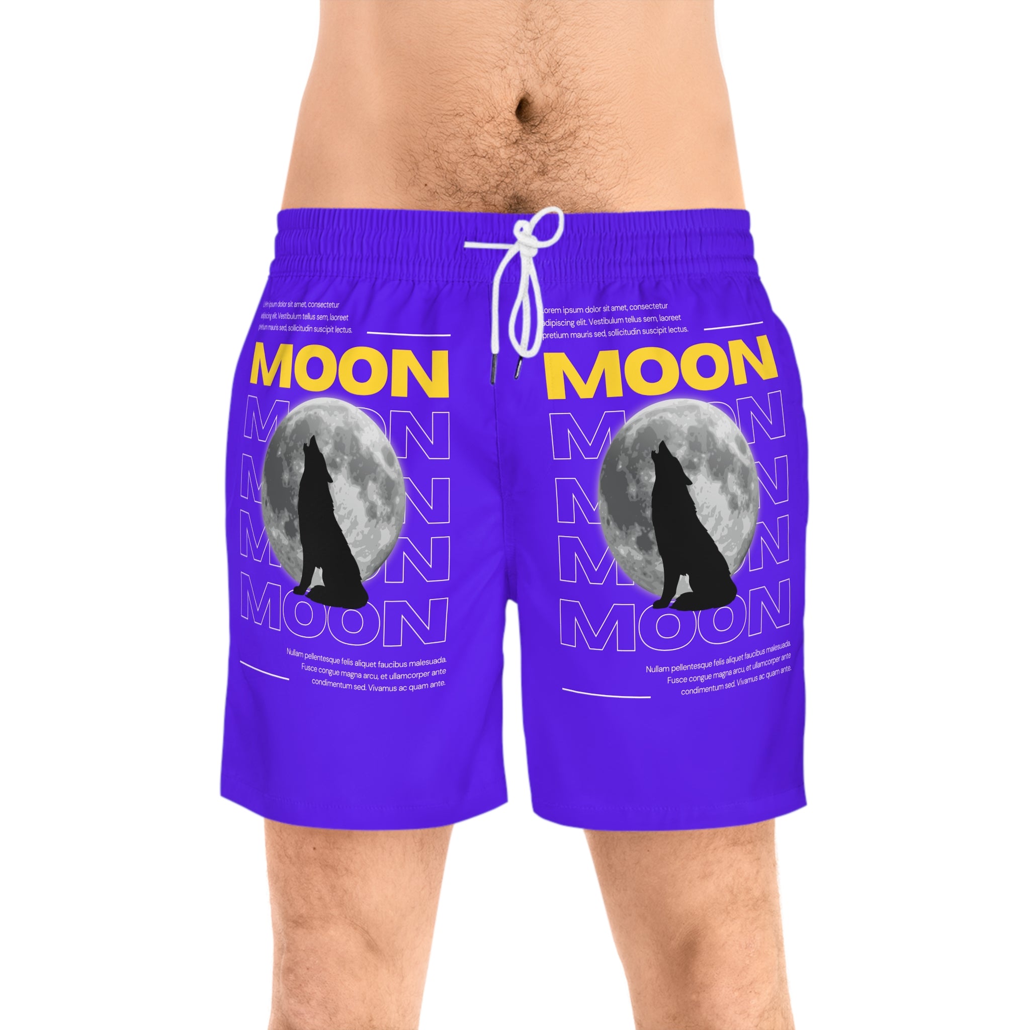 Moon Howl Swim Shorts — Men's Purple Wolf Moon Beach Trunks